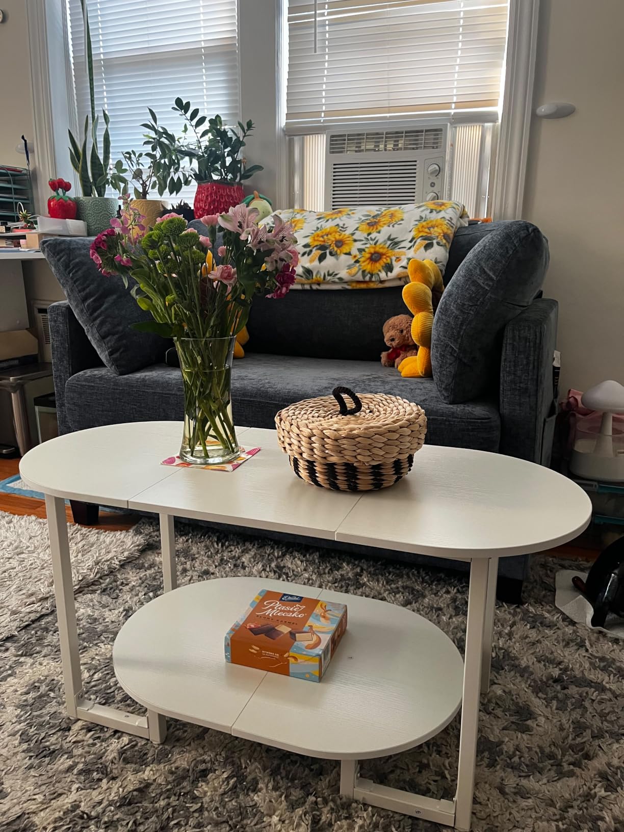 HOOBRO Coffee Table for Living Room, Oval Small Coffee Table with 2-Tier Open Storage Shelf, Industrial Cocktail Tea Table, Wooden Desktop Center Table, Farmhouse, Home Office, Rustic Brown BF09KF01 customer photo 2