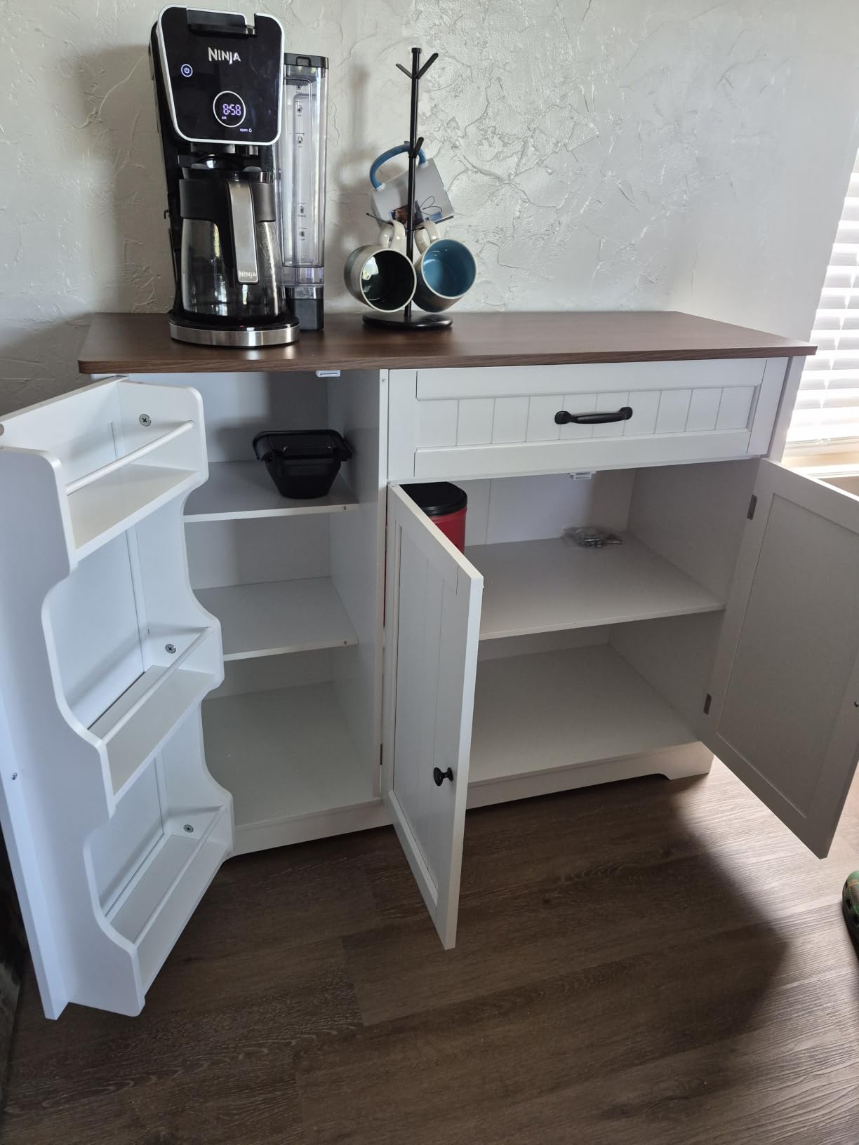 Gizoon Kitchen Coffee Bar Cabinet with Storage, White and Rustic | Kitchen Sideboard Buffet Cabinet with Drawers, Short Pantry with Door and Shelves for Bathroom and Living Room customer photo 1