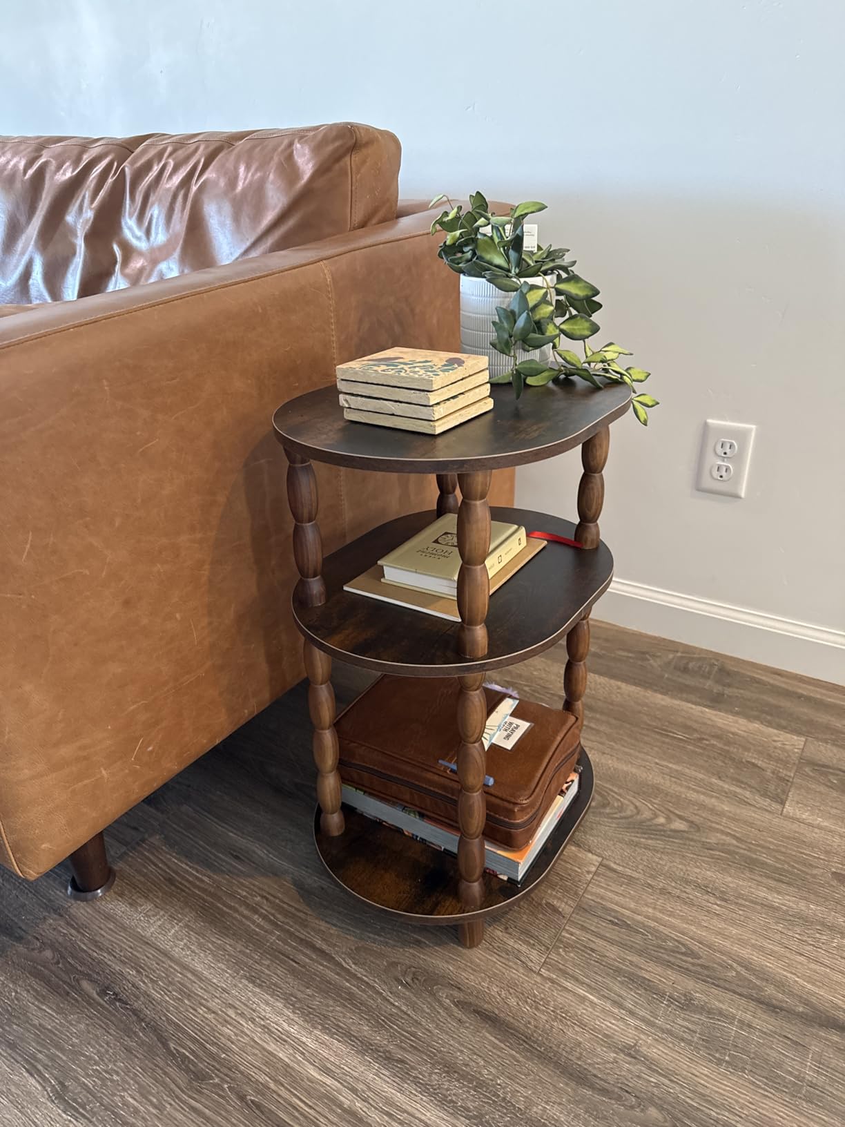 MaxSmeo Side Table, 3-Tier Small End Table, Modern Oval Night Stand Accent Table for Living Room, Bedroom, Rustic Brown customer photo 1