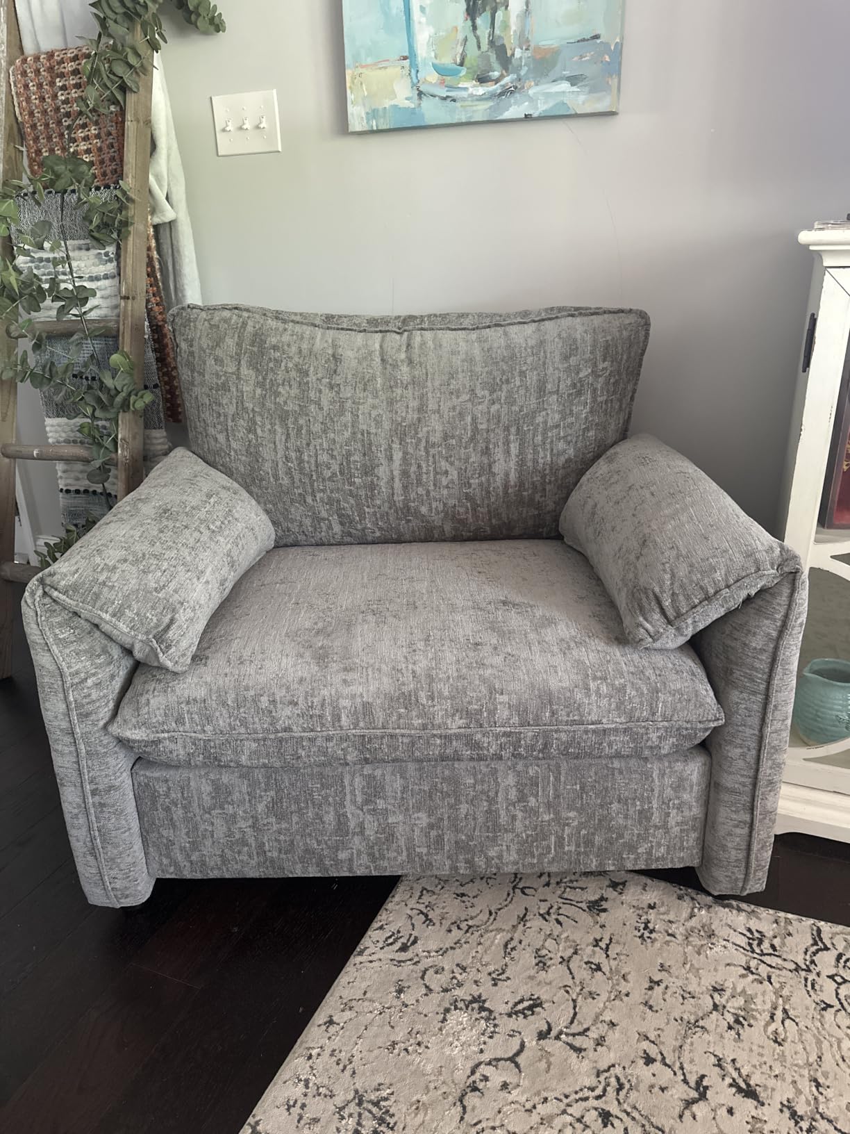 ONBRILL Oversized Accent Chair, 41 Inch Chenille Fabric Armchair, Beige | Comfy Single Sofa Chair with Padded Arms, Pocket Spring Cushion, Modern Reading Chair for Living Room, Bedroom, Apartment customer photo 1