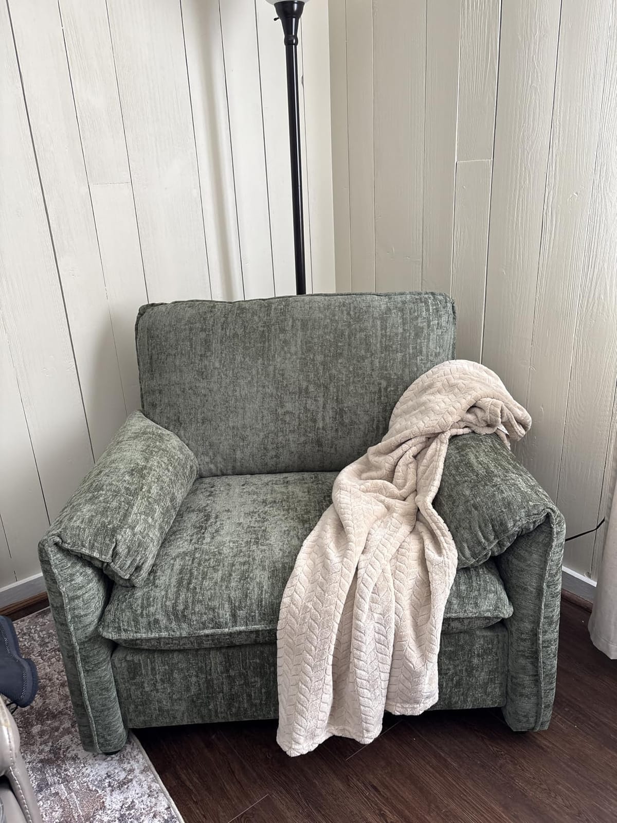 ONBRILL Oversized Accent Chair, 41 Inch Chenille Fabric Armchair, Beige | Comfy Single Sofa Chair with Padded Arms, Pocket Spring Cushion, Modern Reading Chair for Living Room, Bedroom, Apartment customer photo 2