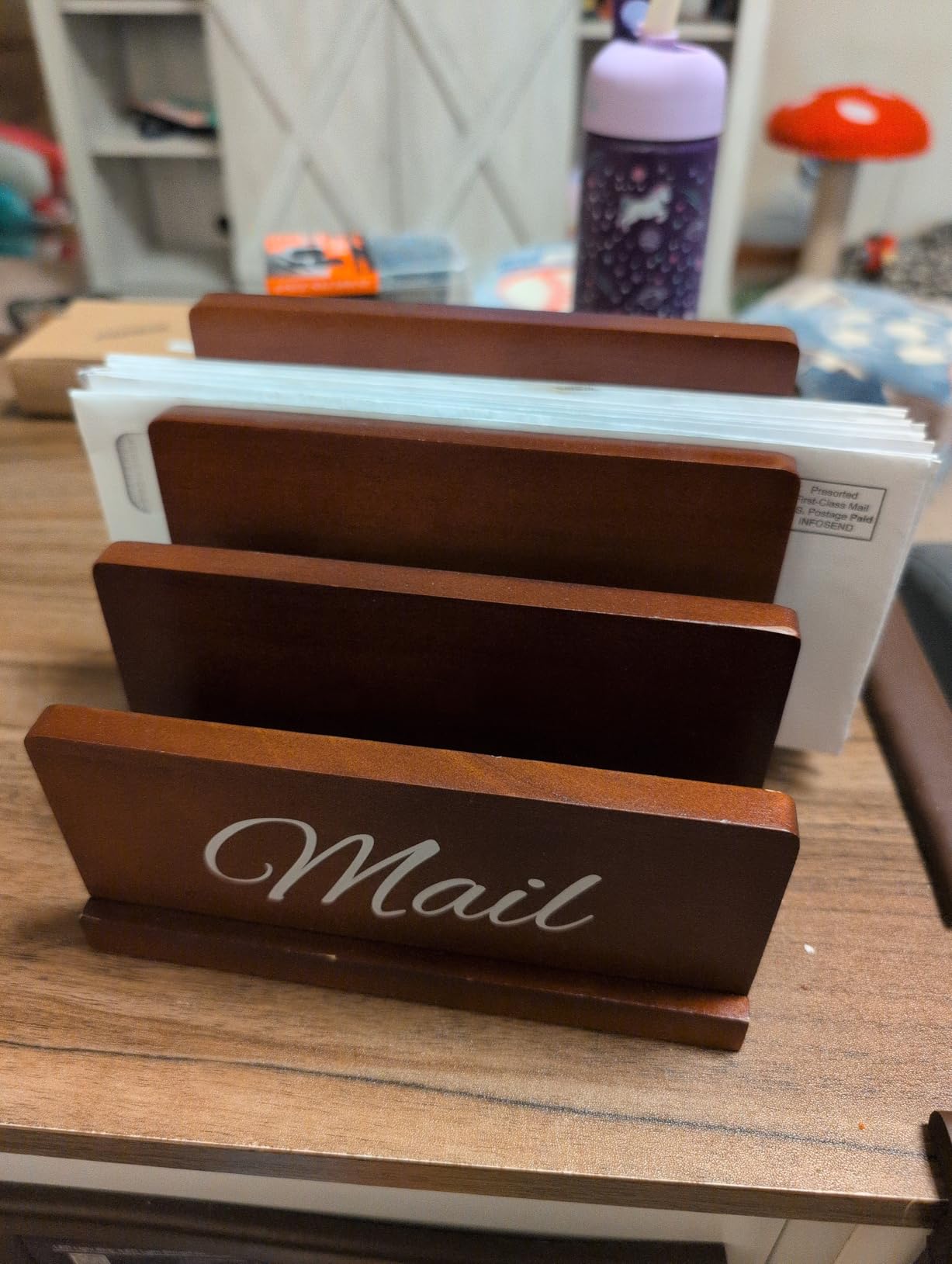 Mail Organizer for Desk, Wooden Mail Holder with Divider, 3-Slot customer photo 1