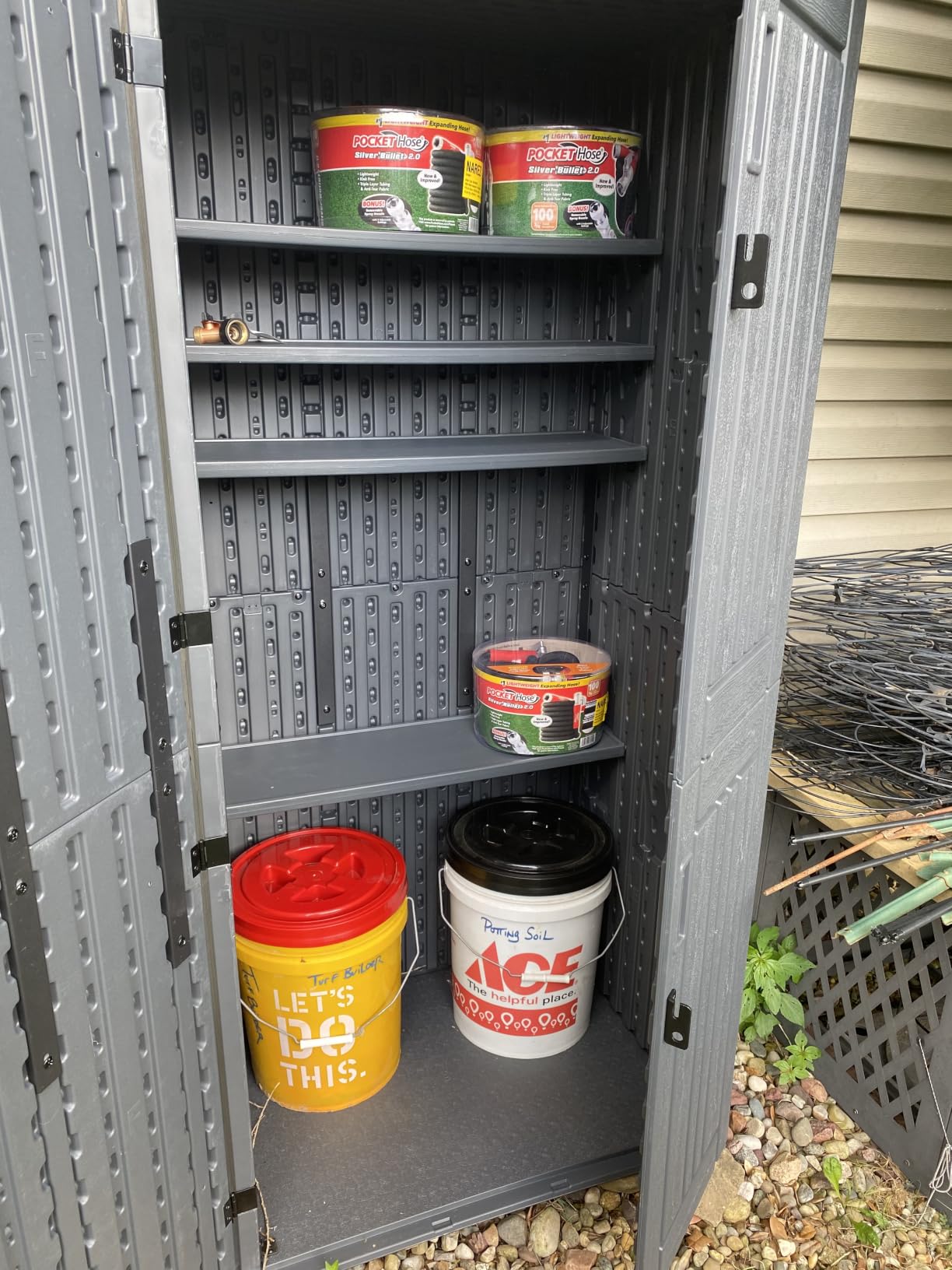 EHHLY Heavy Duty Tall Storage Cabinet Outdoor Weatherproof, 28 Cuft Garage Storage Cabinet with 4 Adjustable Shelves, Lockable Kitchen Pantry Closer Organizer, 31Wx23Lx66H, Sage Grey customer photo 2