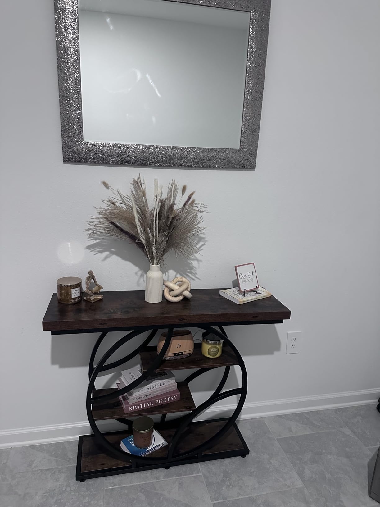 Huuger 41.3 Inch Entryway Table with Artistic Curved Metal Frame, Sofa Table | Modern Console Tables, Entrance Table for Entryway, Hallway, Entrance, Foyer, Living Room, O-Shaped Metal Frame, Rustic Brown customer photo 2