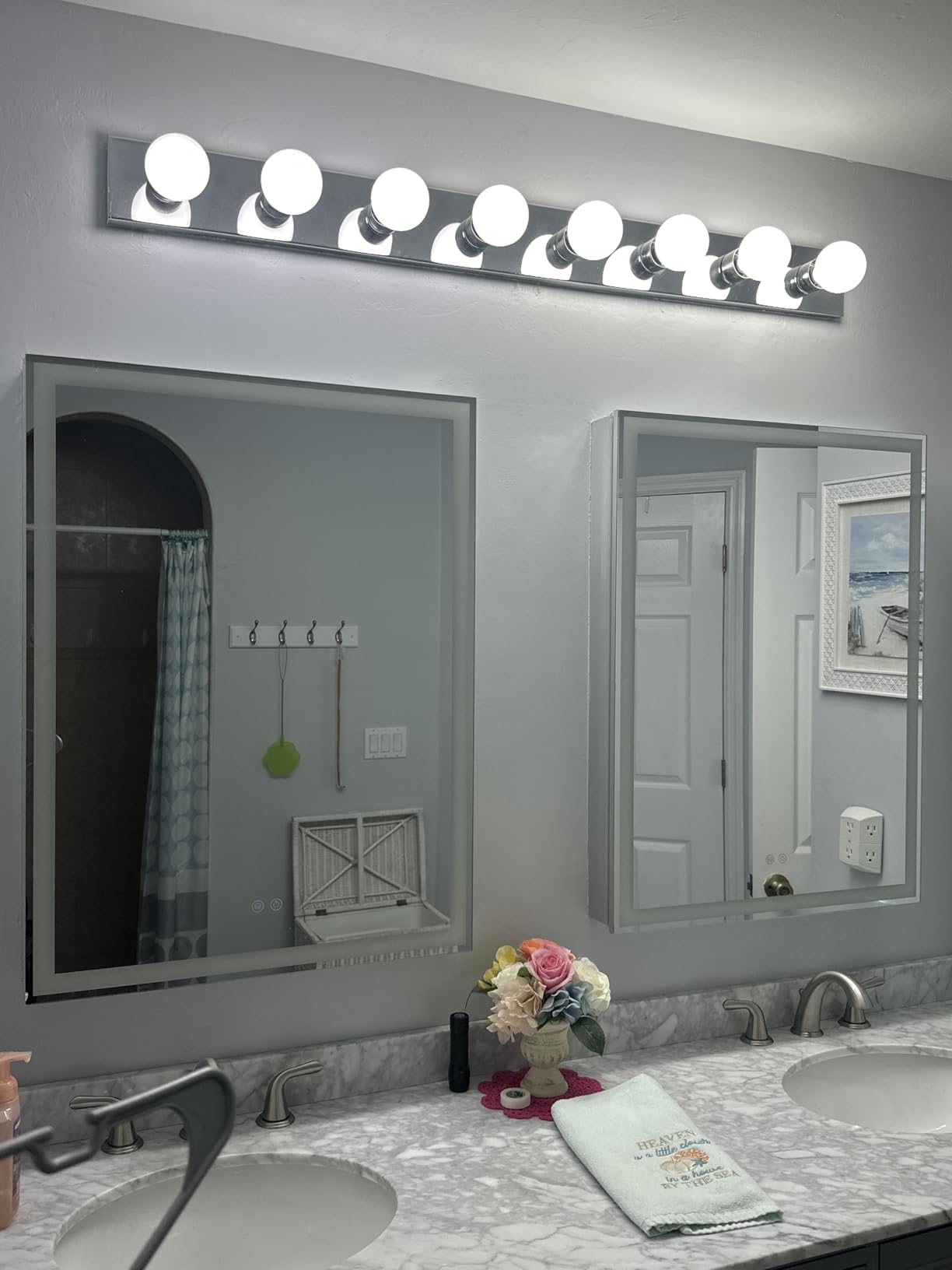TETOTE 16 x 24 Lighted Bathroom Medicine Cabinet with Adjustable Shelves, Silver Aluminum Cabinet, Anti-Fog Stepless Dimmable 3 Colors White/Warm/Natural, Easy to Install (Wall Mount/Recessed) customer photo 1