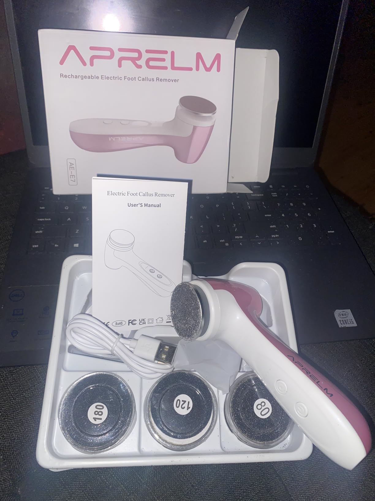 APRELM Rechargeable Electric Foot Callus Remover with 3-Sizes 120Pcs Sandpaper Discs, Professional 1000RPM 3-Speed Control Electric Foot File (E7 Black) customer photo 2