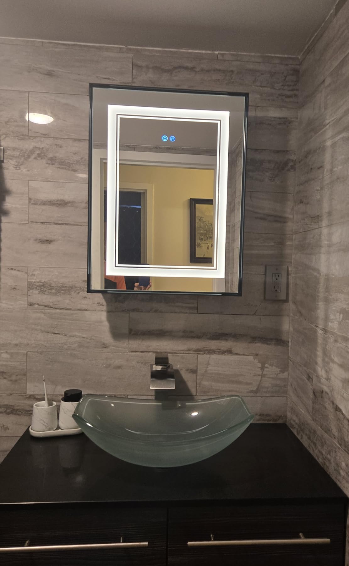 TETOTE 24 x 30 White Led Lighted Medicine Cabinet Mirror with 3-Color Lights, Wall Mount or Recessed Cabinet Mirror for Bathroom with Storage, Tempered Glass, 2 Outlets, Anti-Fog, Adjustable Shelf customer photo 1