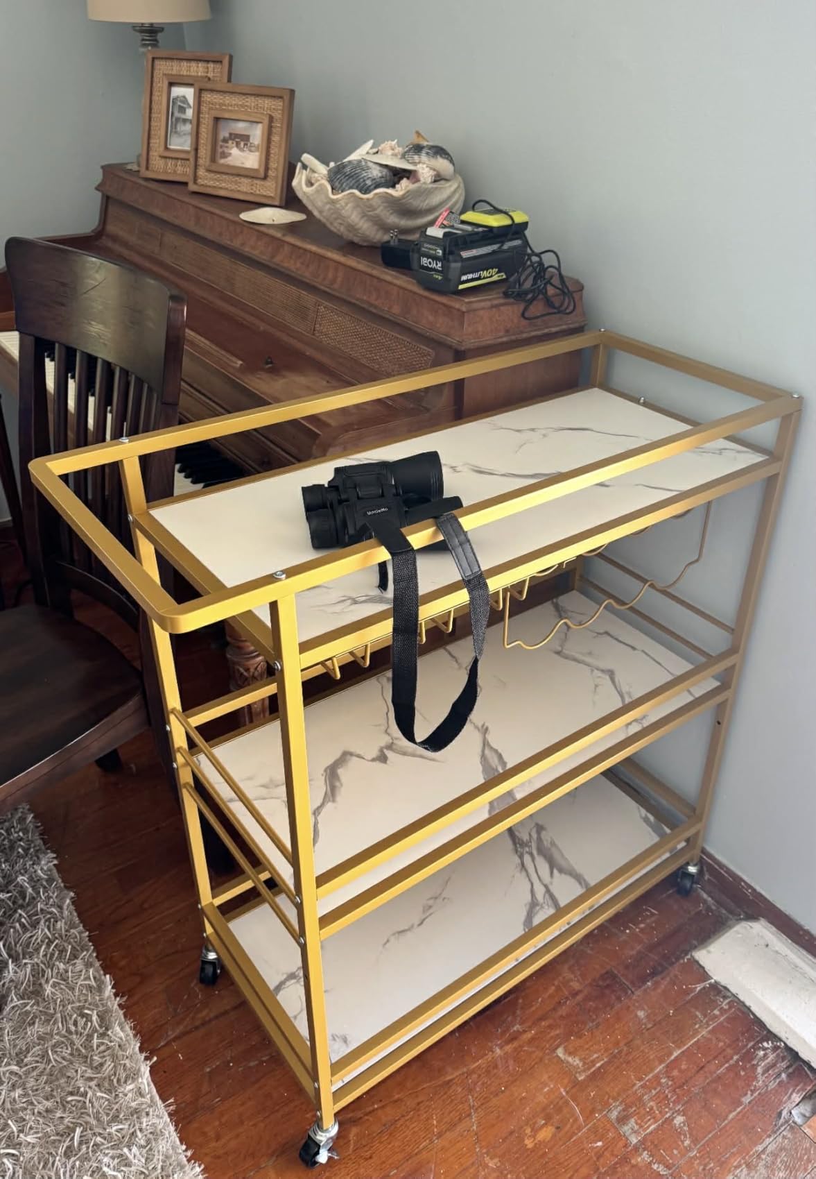 Leteuke Bar Cart for Home, 3 Tier Rolling Serving Carts with Wheels | Drink Cart, Liquor Stand with Removable Tray, Wine Rack and Glass Holder for Kitchen, Outdoor, Dining Room-Black Brown customer photo 2