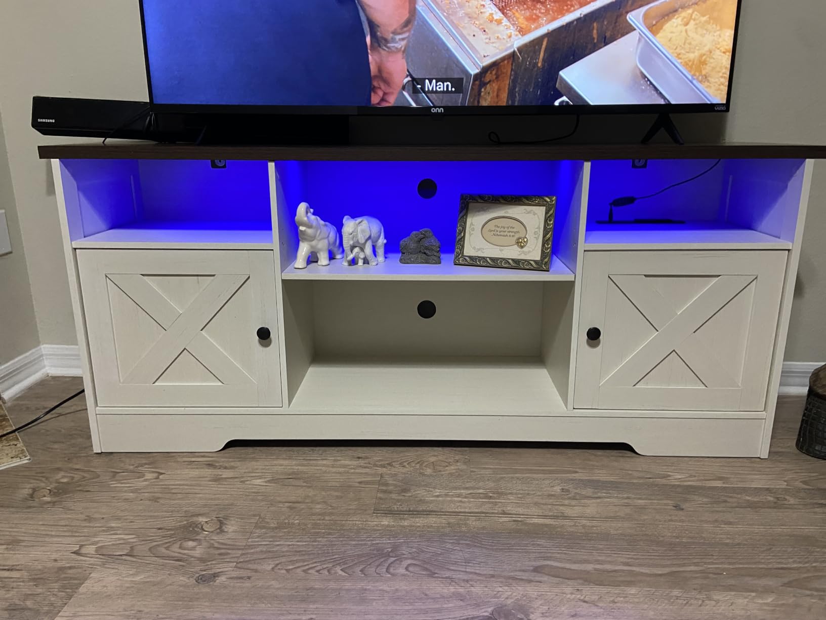 Casaottima TV Stand for 65 Inch TV, Entertainment Center, White | Farmhouse Entertainment Center, Power Outlet & LED Light, Storage Cabinets, Media Furniture customer photo 2