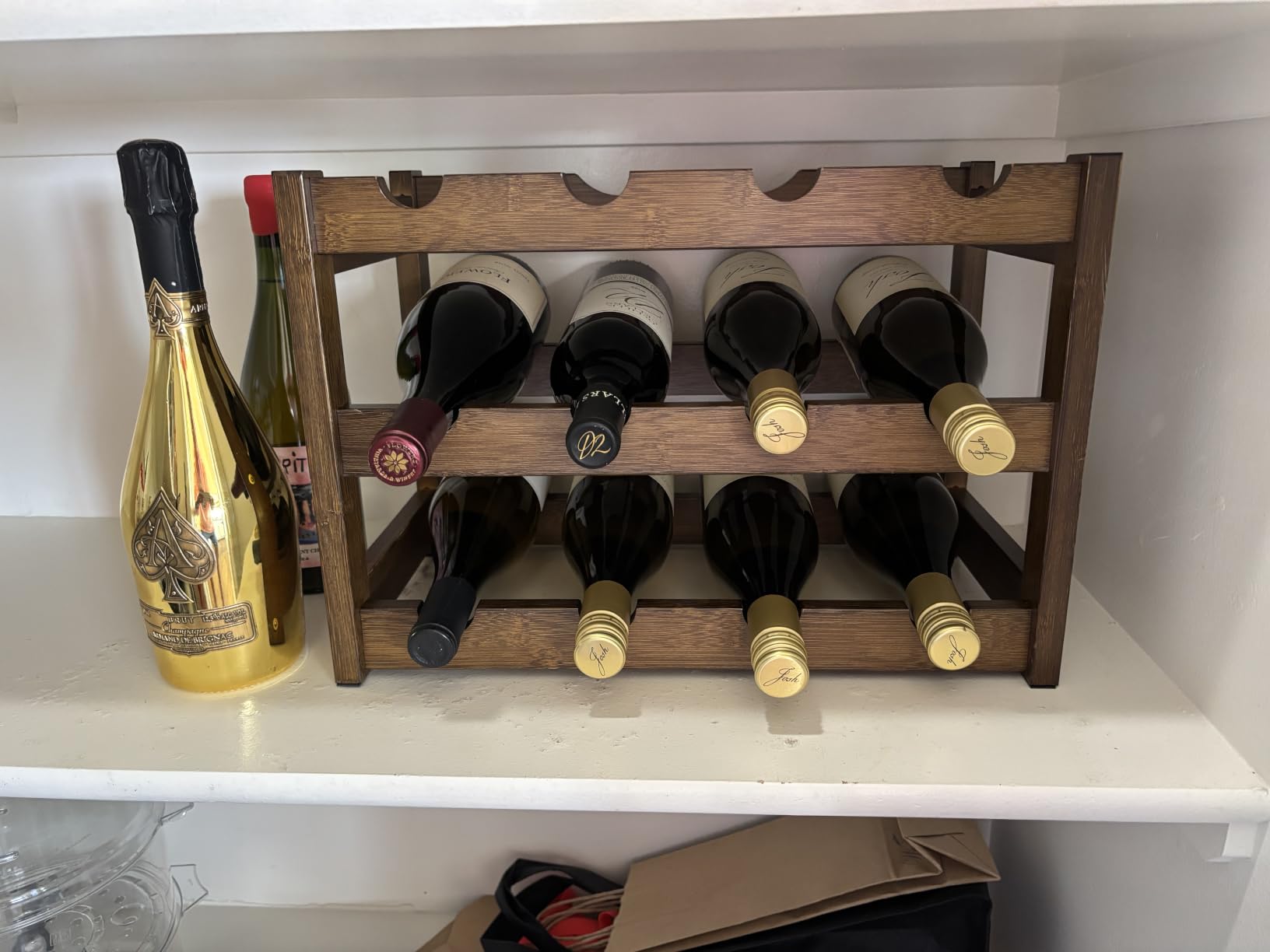 Wine Rack Freestanding Floor, 6-Tier Display Wine Storage Shelf | Holds 24 Bottles, Sturdy Wine Bottle Holder with Table Top, Bamboo Wine Racks for Kitchen Dining Room Bar, Easy-Assembly, Walnut customer photo 1
