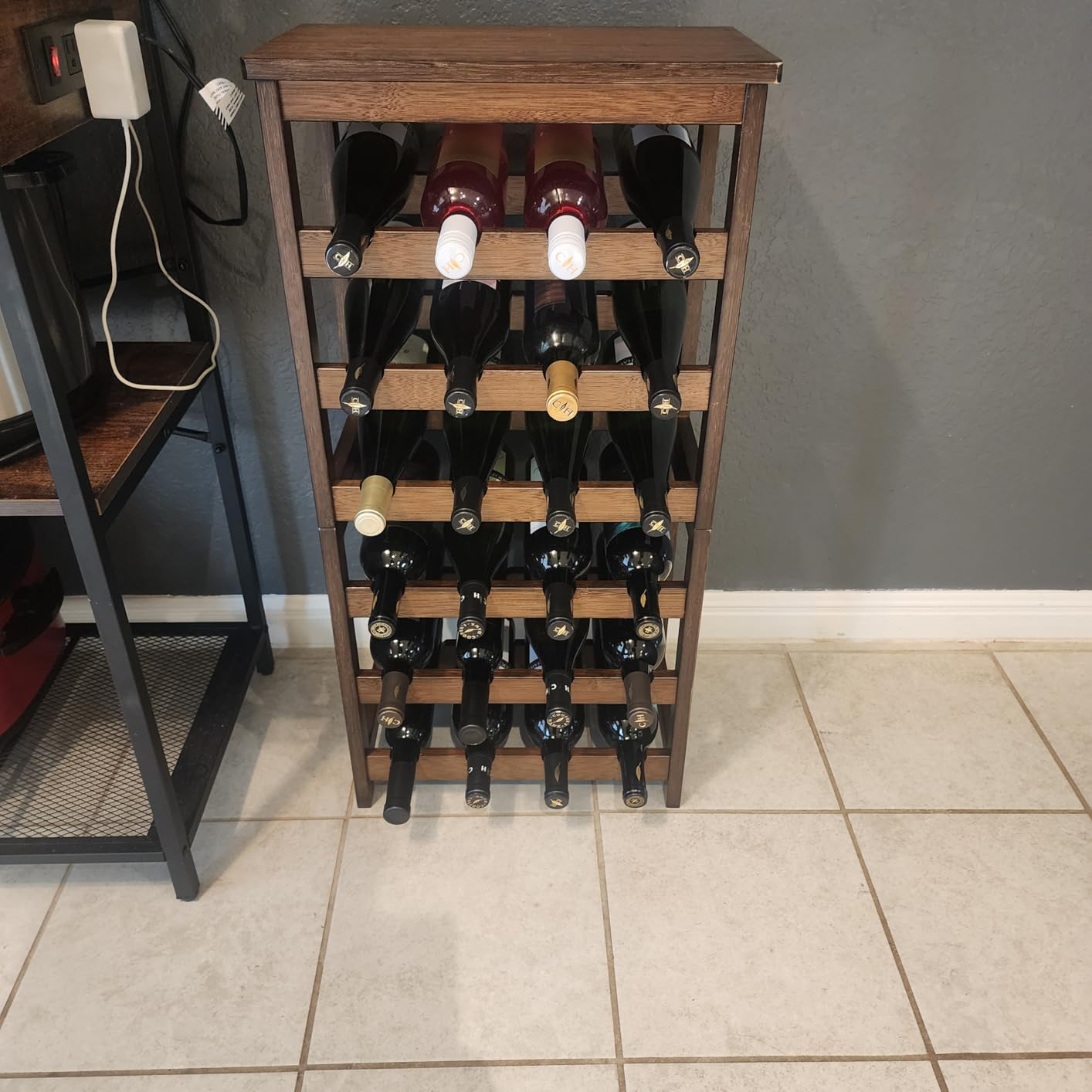 Wine Rack Freestanding Floor, 6-Tier Display Wine Storage Shelf | Holds 24 Bottles, Sturdy Wine Bottle Holder with Table Top, Bamboo Wine Racks for Kitchen Dining Room Bar, Easy-Assembly, Walnut customer photo 2