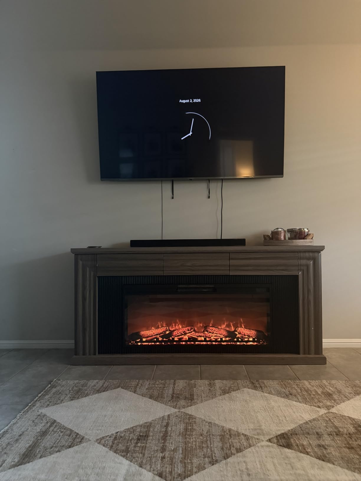PRAISUN 70'' Fireplace TV Stand with 42'' Electric Fireplace, Farmhouse TV Stand for 65 75 Inch TV, Entertainment Center TV Console with 3 Drawers, Fluted Design, for Living Room, Distressed White customer photo 1