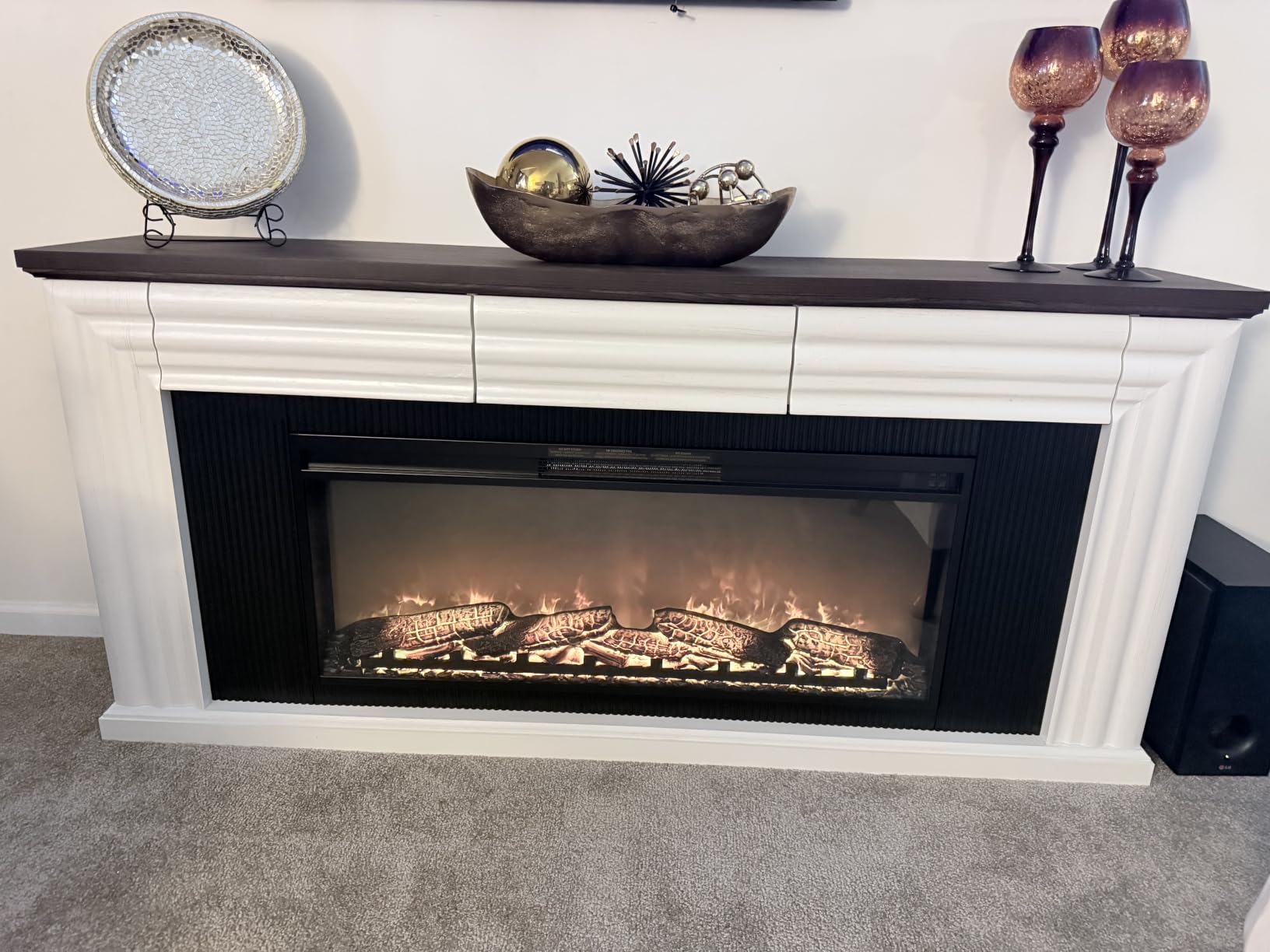 PRAISUN 70'' Fireplace TV Stand with 42'' Electric Fireplace, Farmhouse TV Stand for 65 75 Inch TV, Entertainment Center TV Console with 3 Drawers, Fluted Design, for Living Room, Distressed White customer photo 2