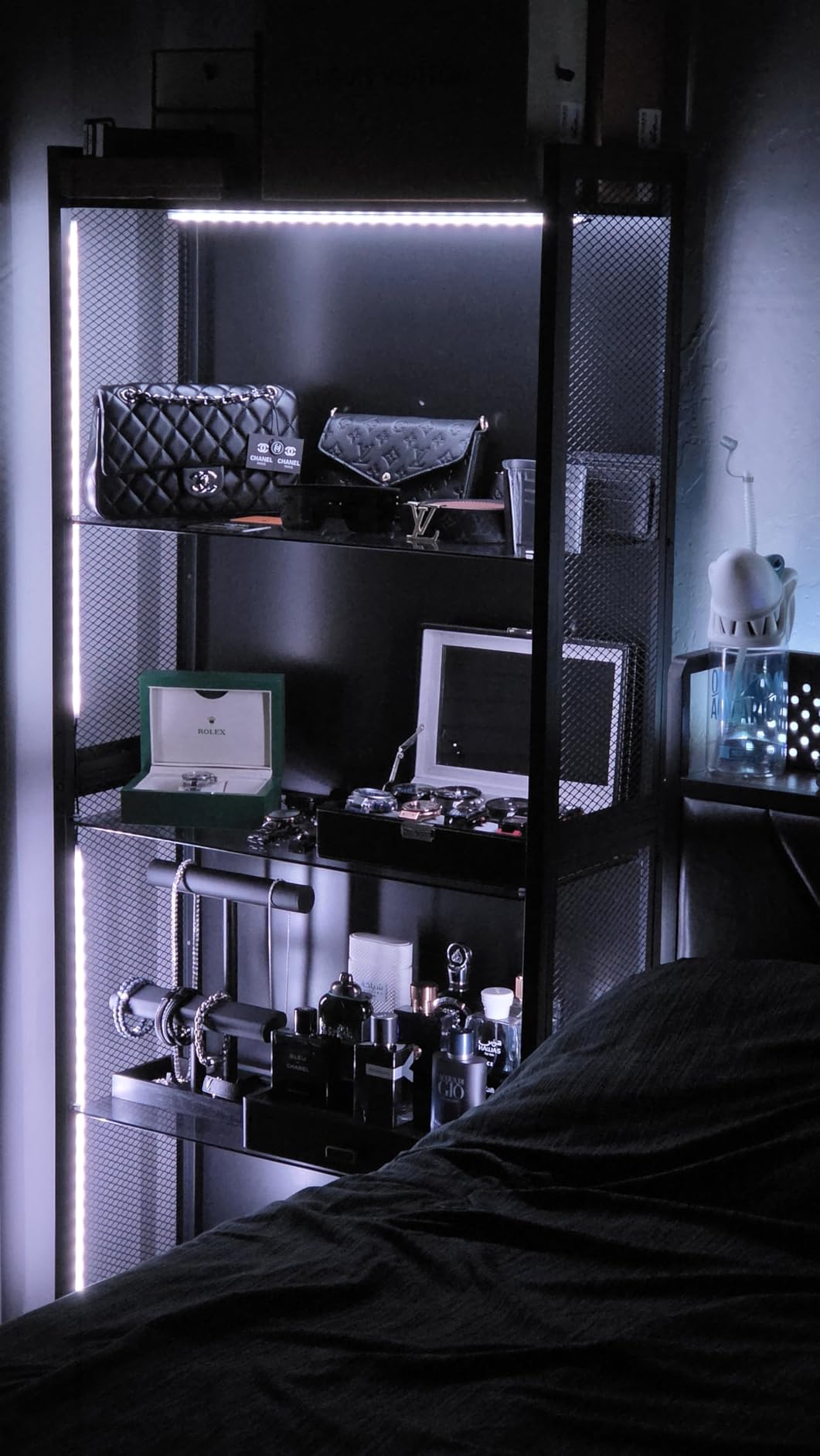 AODK Display Case with Glass Shelves & RGB Lights, 4-Tier Display Cabinet | LED Display Shelf with Industrial Metal Mesh & Open Shelf Design for Collectibles, Black Curio Cabinet, Book Case customer photo 2