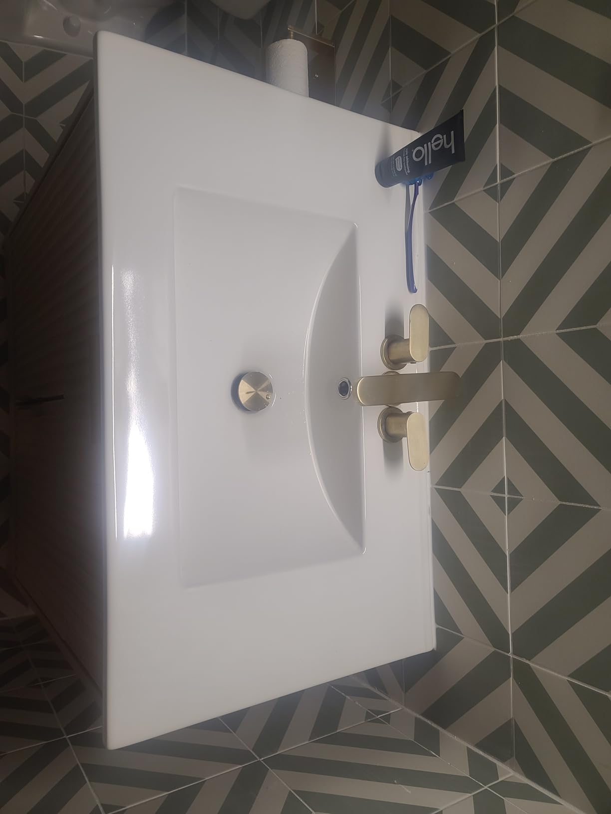 Amada 30 inch Bathroom Vanity with Ceramic Sink and Storage, Natural Oak | Modern fluted style, U-shaped drawer, adjustable U-shaped shelf, CARB-certified, pre-drilled faucet holes and drain hole customer photo 1