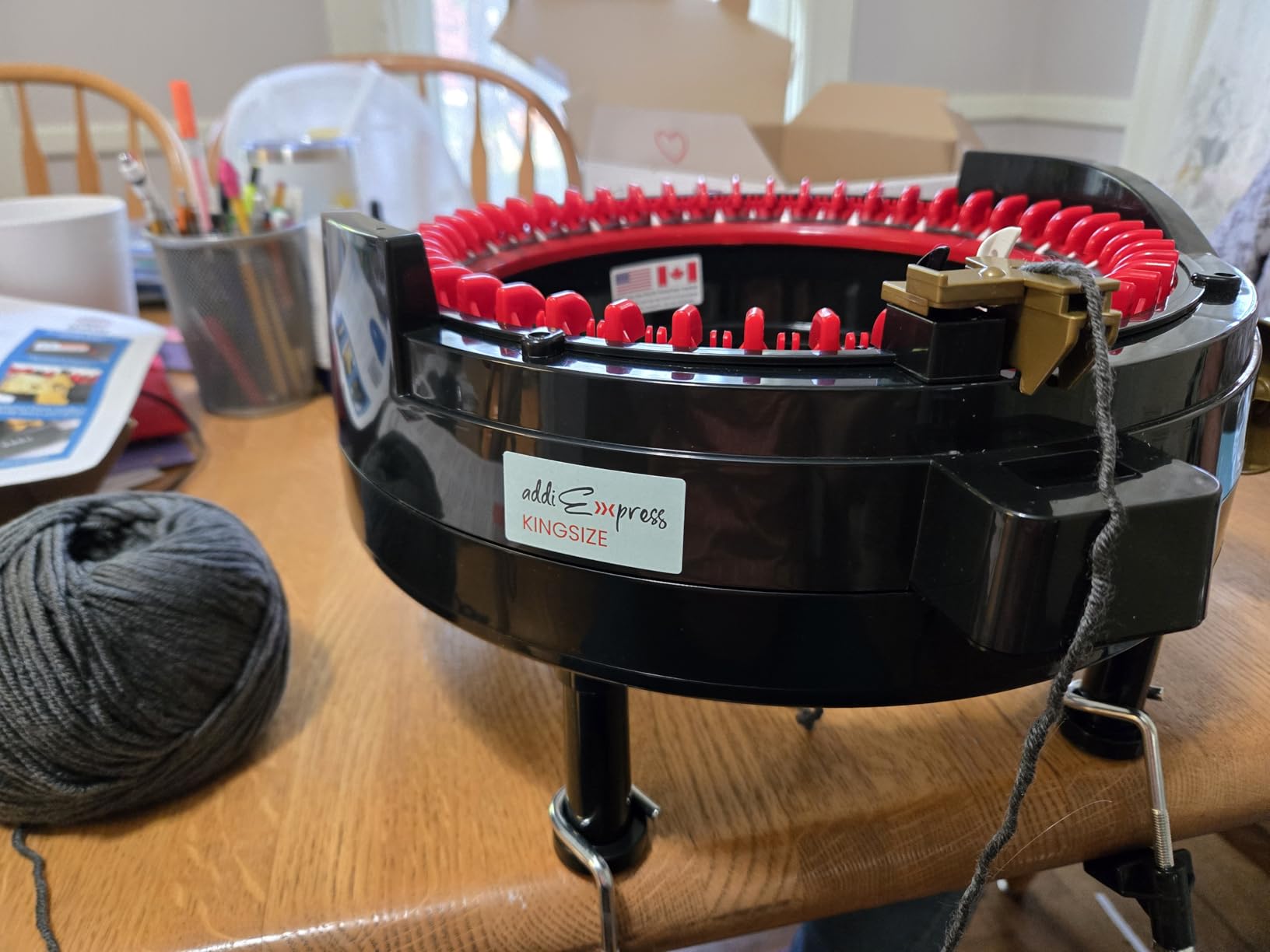 Addi Express King Size Knitting Machine Set, 46 Needles Circular Loom with Hand Crank, Row Counter, Maker's Mercantile Yarn Cake (Color May Vary), and Hat Pattern customer photo 1