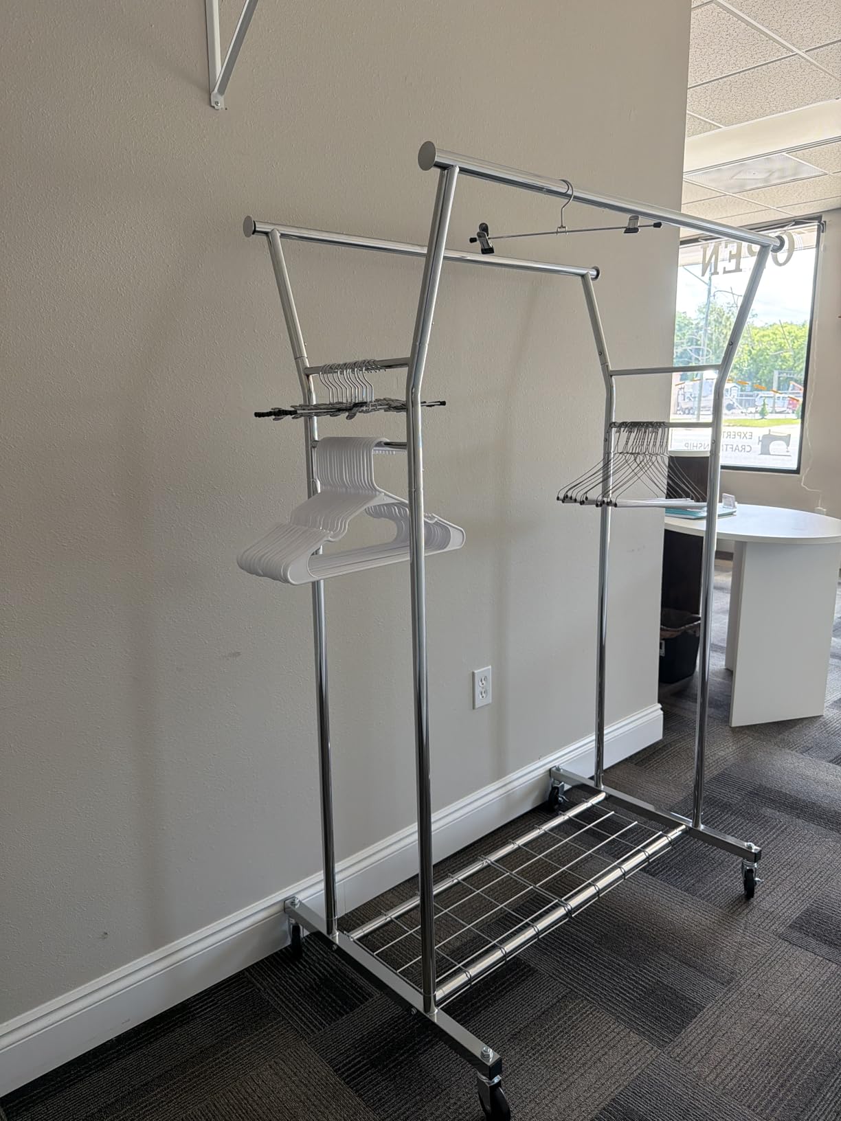 HYSEYY Heavy Duty Clothes Rack, Rolling Clothing Rack for Hanging Clothes with Shelves Load 700LBS, Portable Garment Wardrobe Closet Rack with Wheels for Bedroom, Laundry Room, Retail Store, Silver customer photo 1