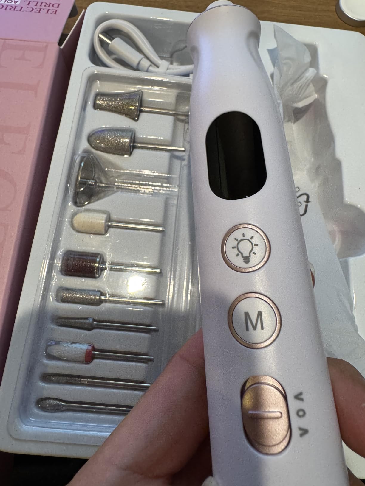 Electric Nail File Drill, Cordless Toe Nail Grinder for Thick Toenails & Callus, 10-Speed 2000mAh Rechargeable Nail Filer, 50Pcs Manicure Pedicure Kit with LED Lamp, Gifts for Men Women customer photo 2