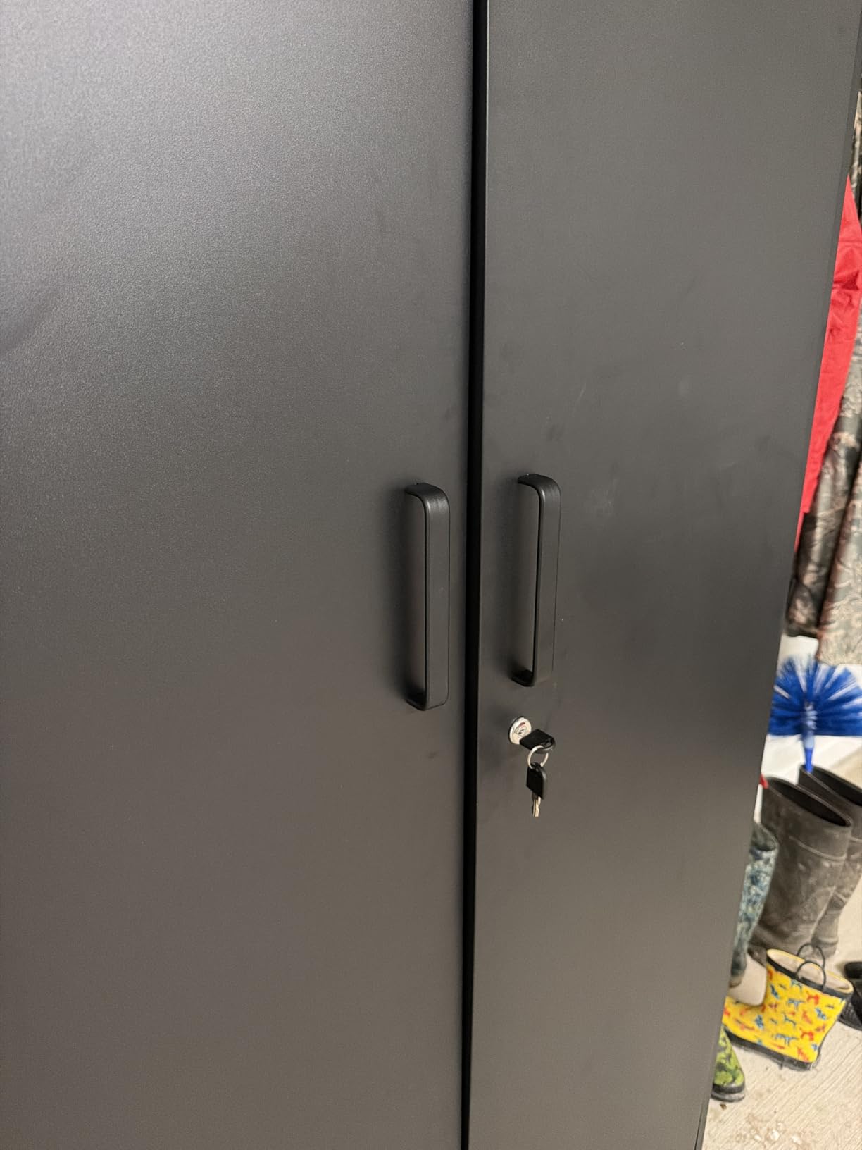 Wide & Deep Metal Storage Cabinet with Hanging Rod, Black Broom Closet Storage Cabinet with Lock, 72
