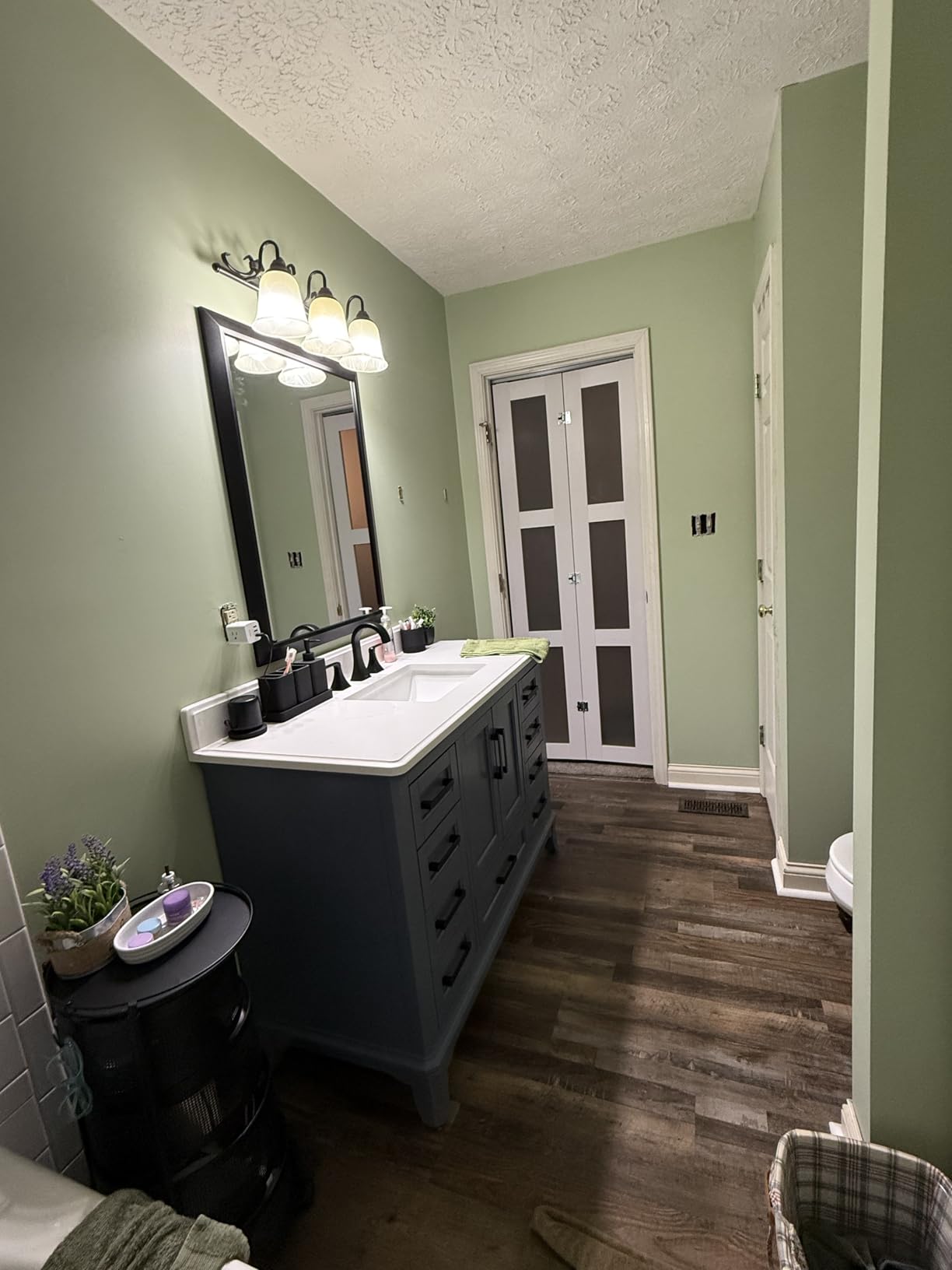 42 Inch Bathroom Vanity with Sink, Steel Blue | Solid Wood Fully Assembled Bathroom Vanities with 2 Soft Closing Doors, 3 Dovetail Drawers, Quartz Top & Backsplash customer photo 2