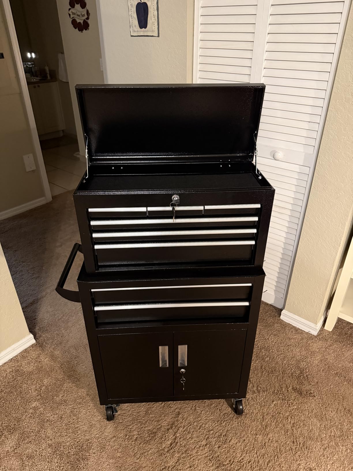 Superday 8 Drawer Rolling Tool Chest with Lock, Detachable Tool Cart（Black） | Rolling Tool Storage Cabinet with Lock for Garage, Assembled Steel Tool Cart with Liner & Hooks for Workshop, Warehouse customer photo 1