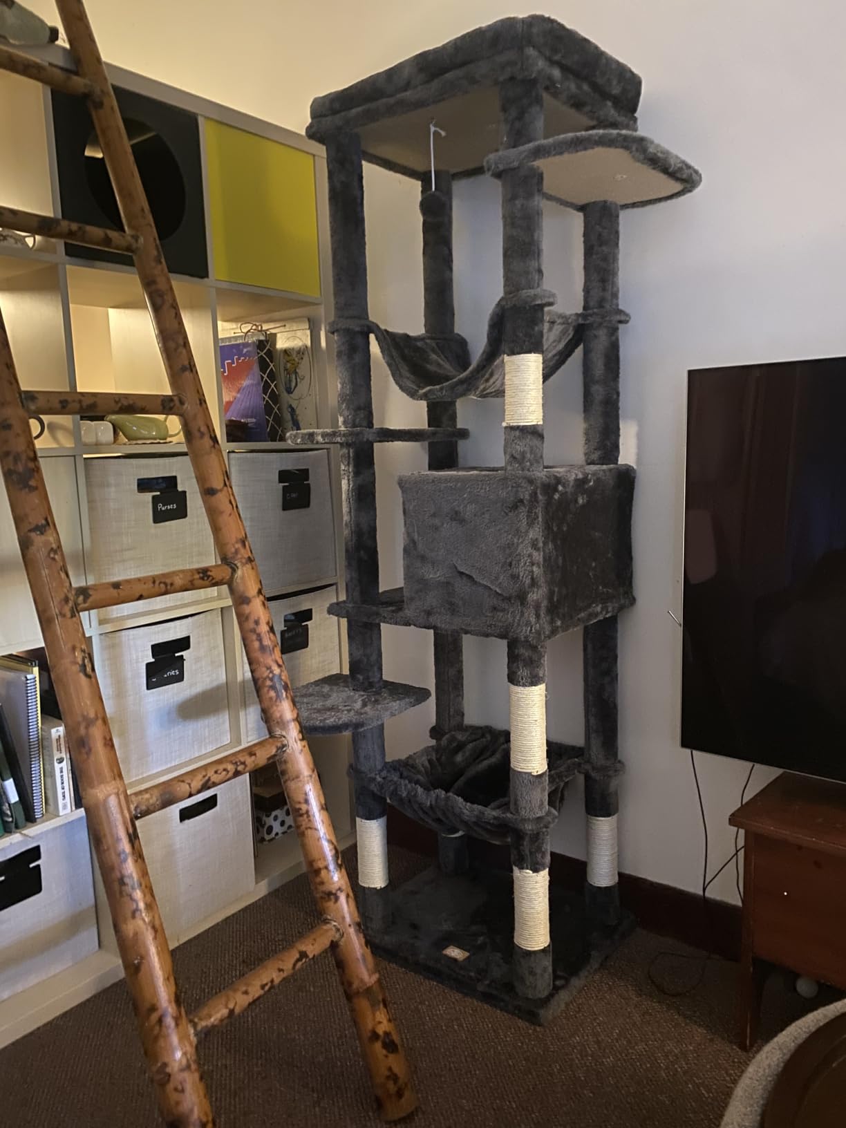 Heybly Cat Tree, 76-Inch Tall Heavy Duty Cat Tower for Big Cats with Extra Wide Baseboard, Multi-Level Large Cat Furniture with 2 Condos & 2 Hammocks, 10 Scratching Posts, Smoky Gray HCT039G customer photo 1