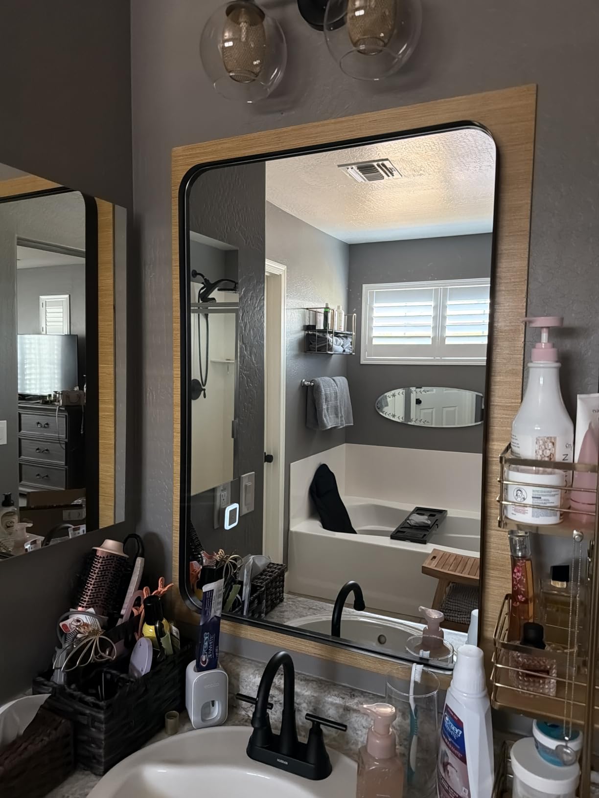 Bathroom Mirror for Wall, 30x22 Inch Rectangle Mirror, Matte Black Metal Framed Bathroom Vanity Mirror for Restroom Farmhouse, Anti-Rust, Tempered Glass, Horizontally or Vertically Hanging customer photo 2