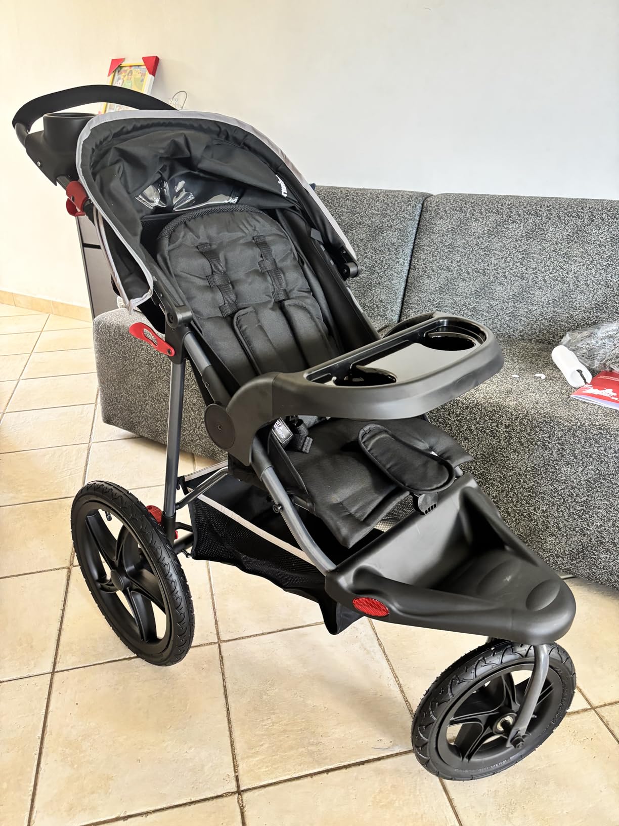 INFANS Jogging Stroller, Foldable Jogger with Air-Filled Tires Shock Absorbing Suspension Adjustable Backrest, Baby Running Strollers customer photo 1