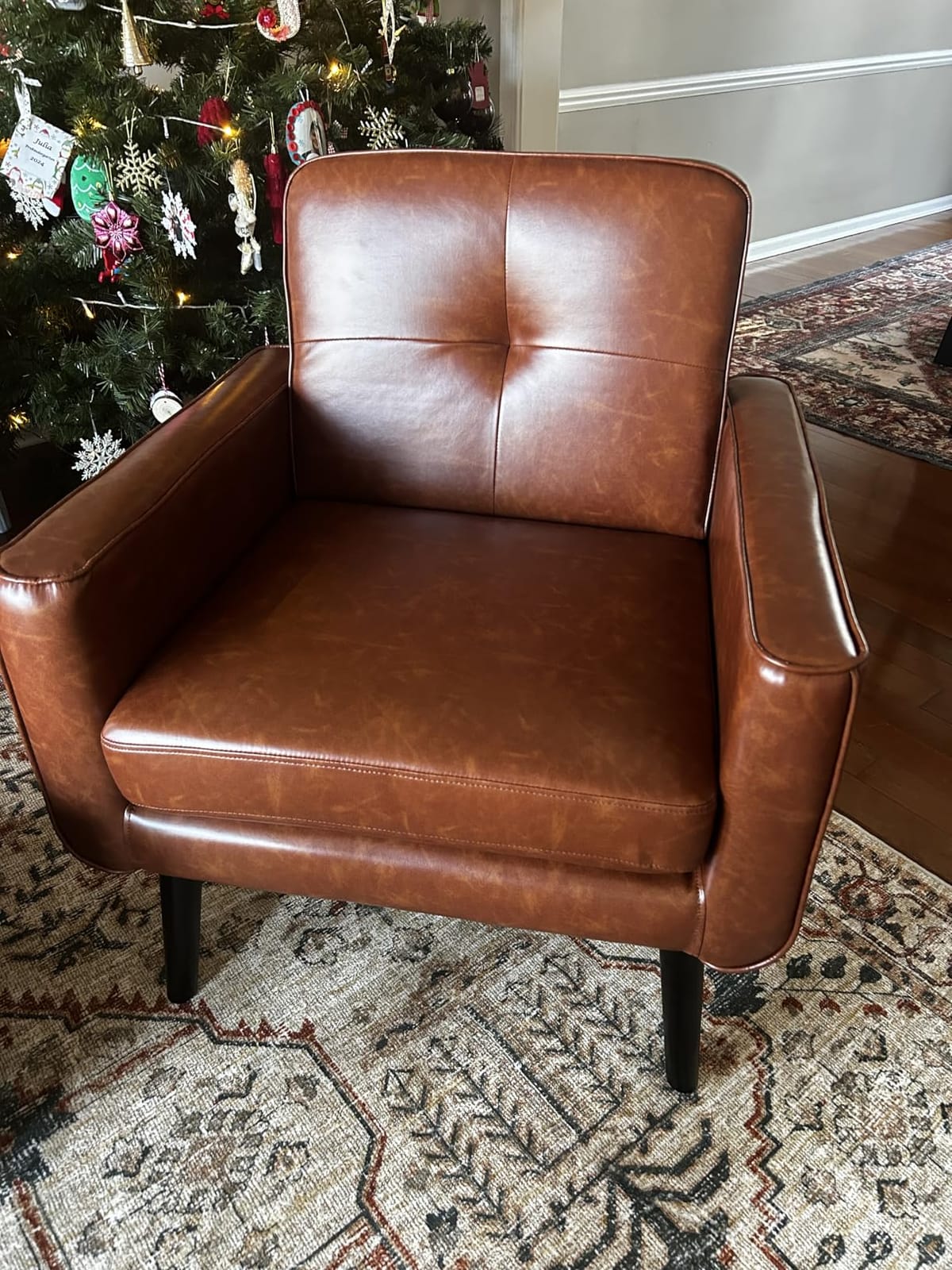 Mid Century Modern Accent Chair, Fabric Reading Armchair, Blue | 300LBS Capacity, Padded Seat, Stain-Resistant Fabric, Sturdy Wood Frame, Easy Assembly, Ideal for Living Room & Bedroom customer photo 1