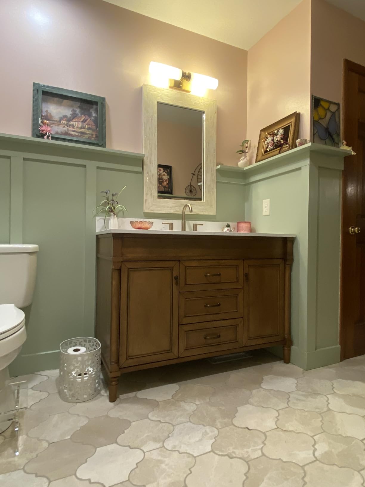 48 Inch Bathroom Vanity with Sink Combo, Classic Bathroom Cabinet with Countertop & Backsplash, Solid Wood Vanity with Soft Closing Doors & Dovetail Drawers, Ceramic Sink, Light Walnut customer photo 1