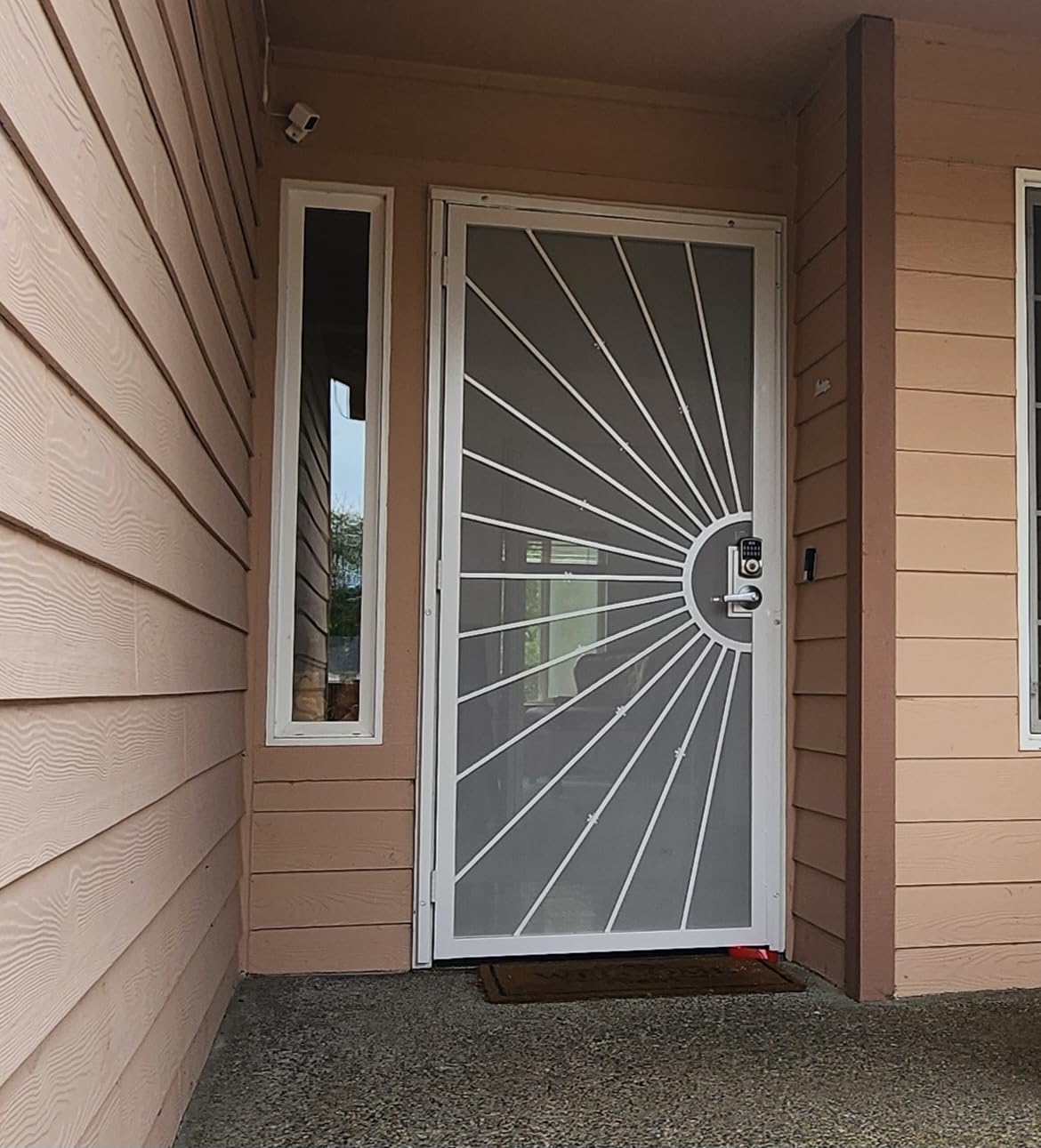 JUBEST 32 in. x 80 in. Security Door, Surface Mount Exterior Front Entry Door, Outswing Steel Security Door with Perforated Metal Screen, Powder Coated White, Lock Not Include customer photo 2