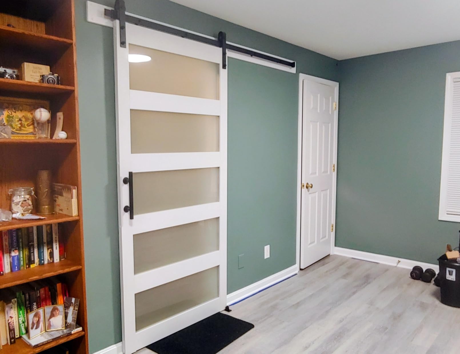 36in x 84in 5-Panel Sliding Glass Barn Door with 4ft Hardware Kit | Easy Assembly with Pre-Drilled Holes, Waterproof, Frosted Glass for Bathroom-Fit Max Opening 34in x 82in customer photo 2