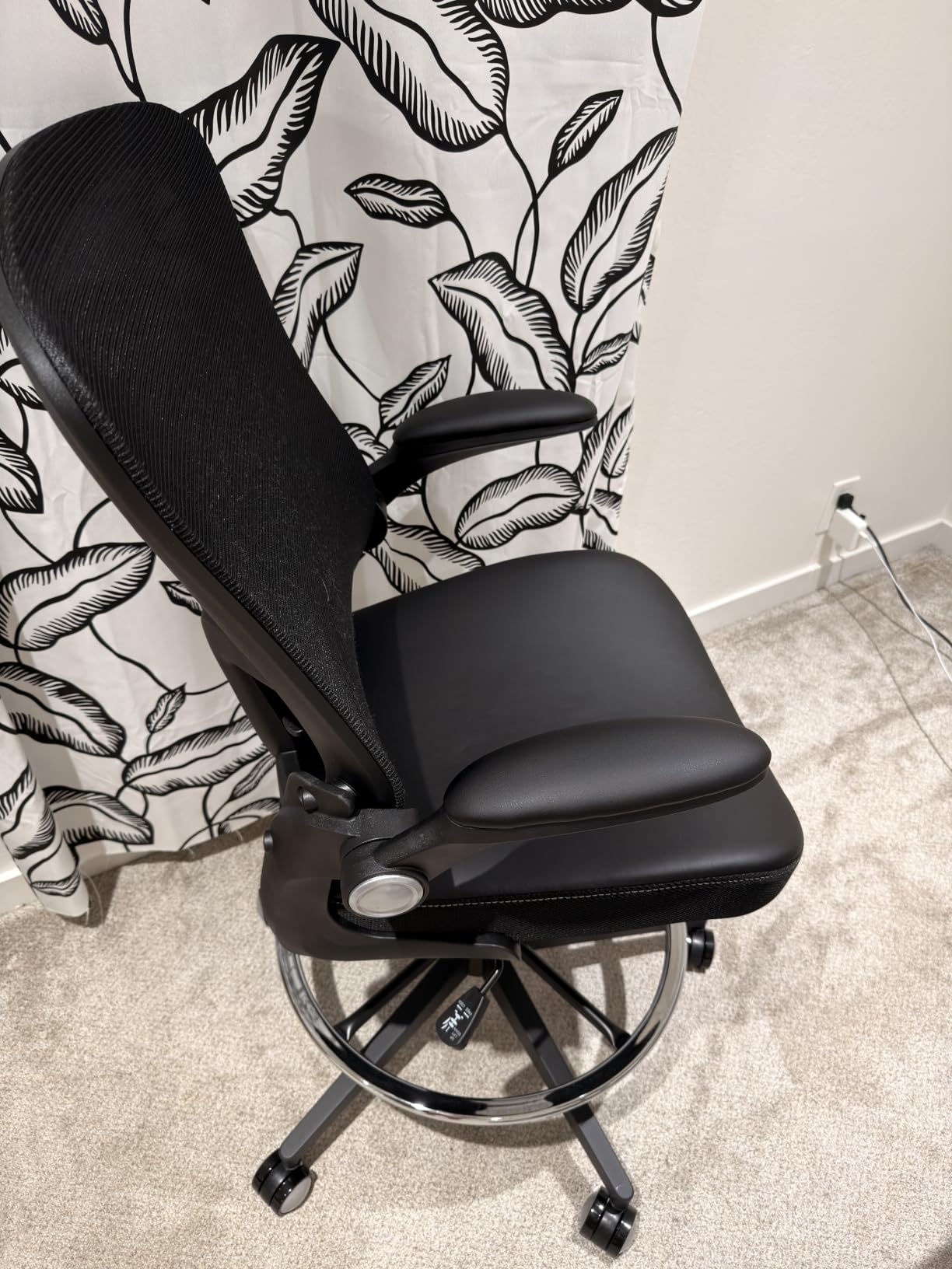 Drafting Chair 400lbs Heavy Duty Tall Office Chair Big and Tall Ergonomic Standing Desk Chair with Lumbar Support and Adjustable Footrest Ring, Comfy Mesh Wide Chair with Flip-up Armrests, Black customer photo 2