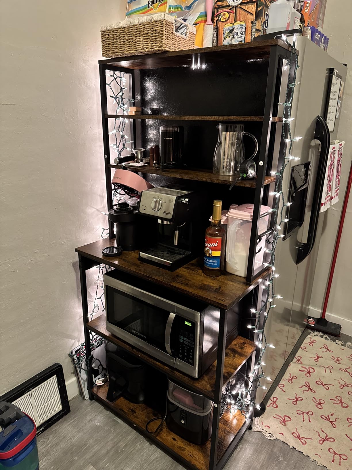 VASAGLE Coffee Bar, 23.6 Inches 6-Tier Baker's Rack with 6 Hooks | Modern Basic Microwave Stand, 23.6 x 15.8 x 66.5 Inches, Rustic Brown and Ink Black, BARNET Collection customer photo 1