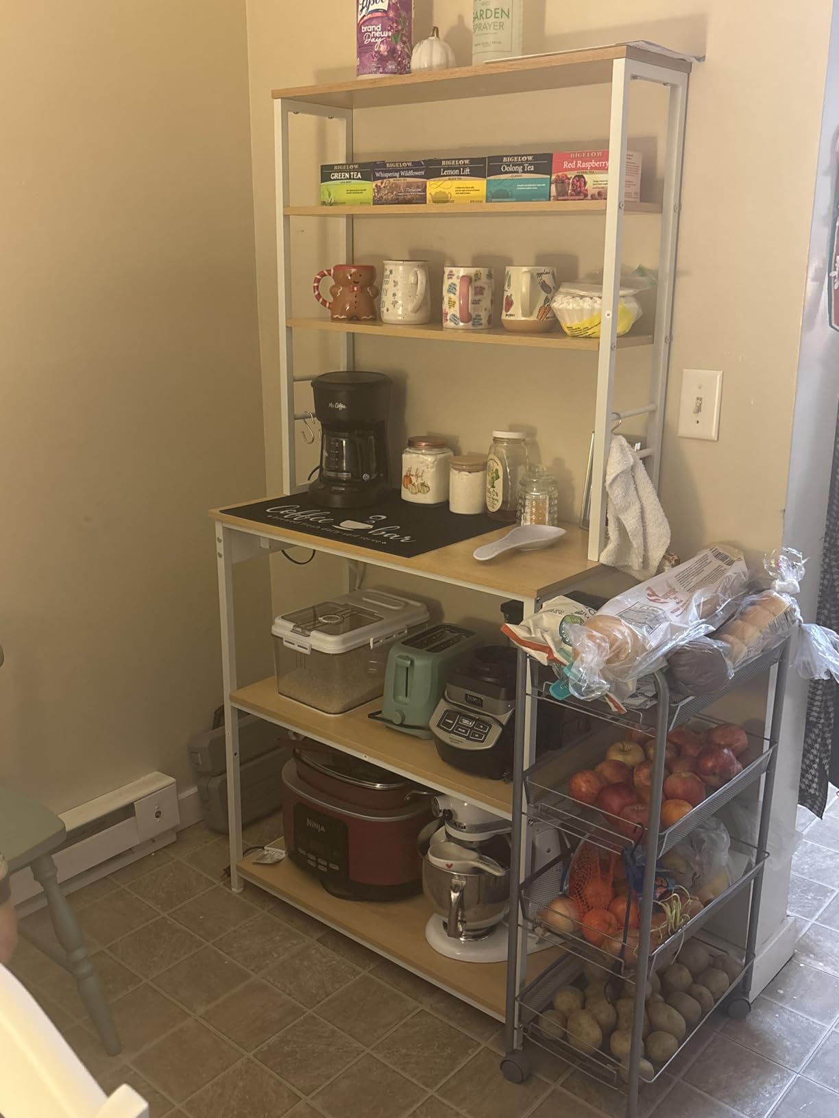 VASAGLE Coffee Bar, 23.6 Inches 6-Tier Baker's Rack with 6 Hooks | Modern Basic Microwave Stand, 23.6 x 15.8 x 66.5 Inches, Rustic Brown and Ink Black, BARNET Collection customer photo 2