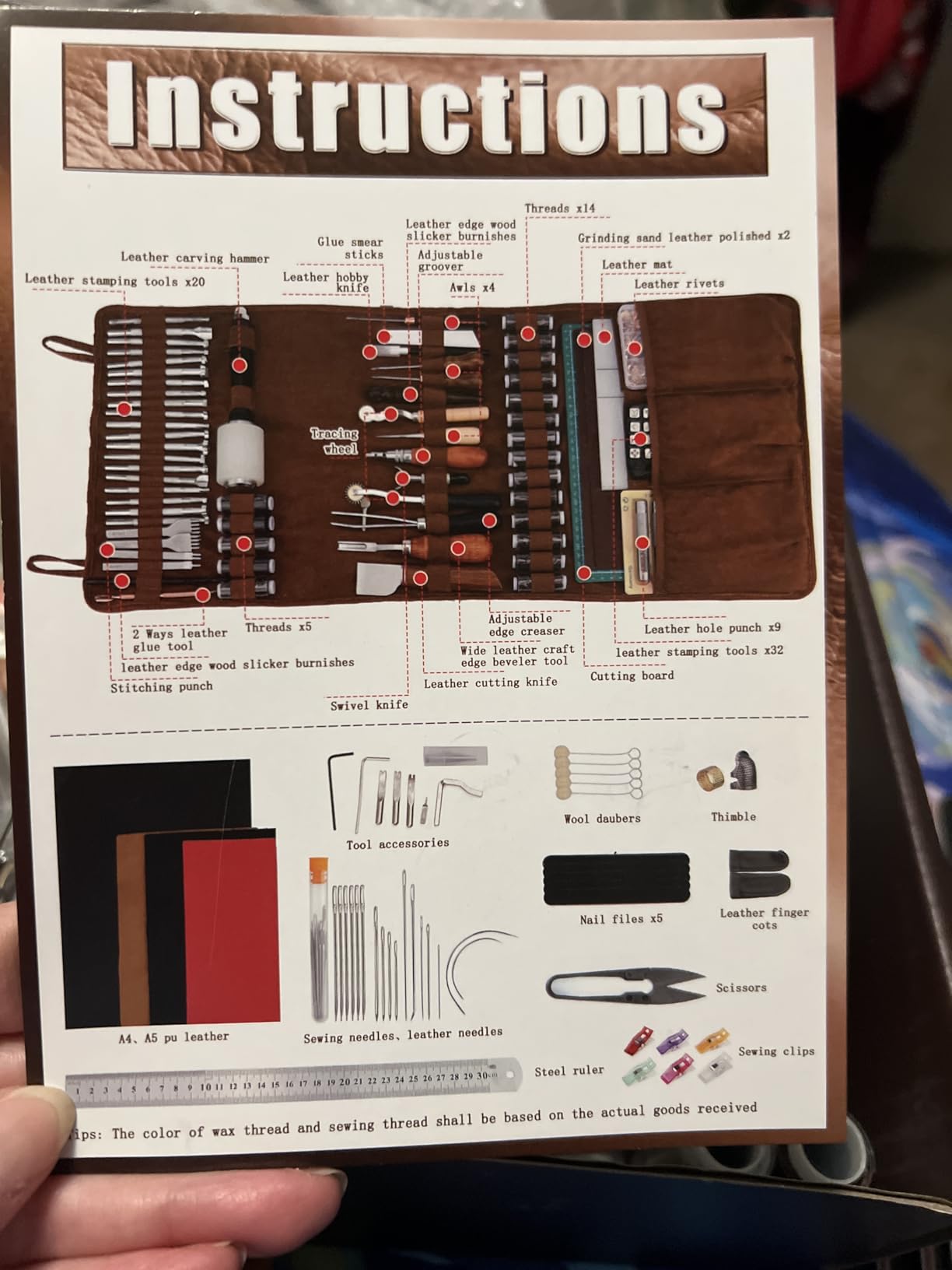 CBHGFEA Leather Working Kit, Leather Working Tools and Crafting Kit | Leather Tools with Custom Storage Bag, Engraving, Cutting, Sewing, Stamping, Sanding for DIY Handicraft Making and Repair customer photo 1