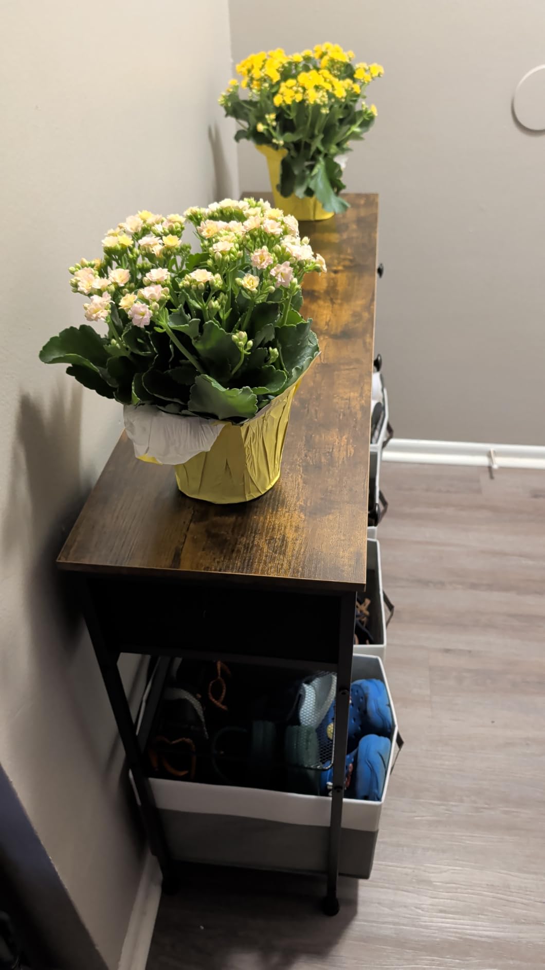 SONGMICS Console Table with 3 Fabric Drawers, Narrow Entryway Furniture | Narrow Console Table with Storage, 38.9 x 11.8 x 31 inch, Storage Shelves, Rustic Brown, BELLAH Collection ULGS98K101 customer photo 1