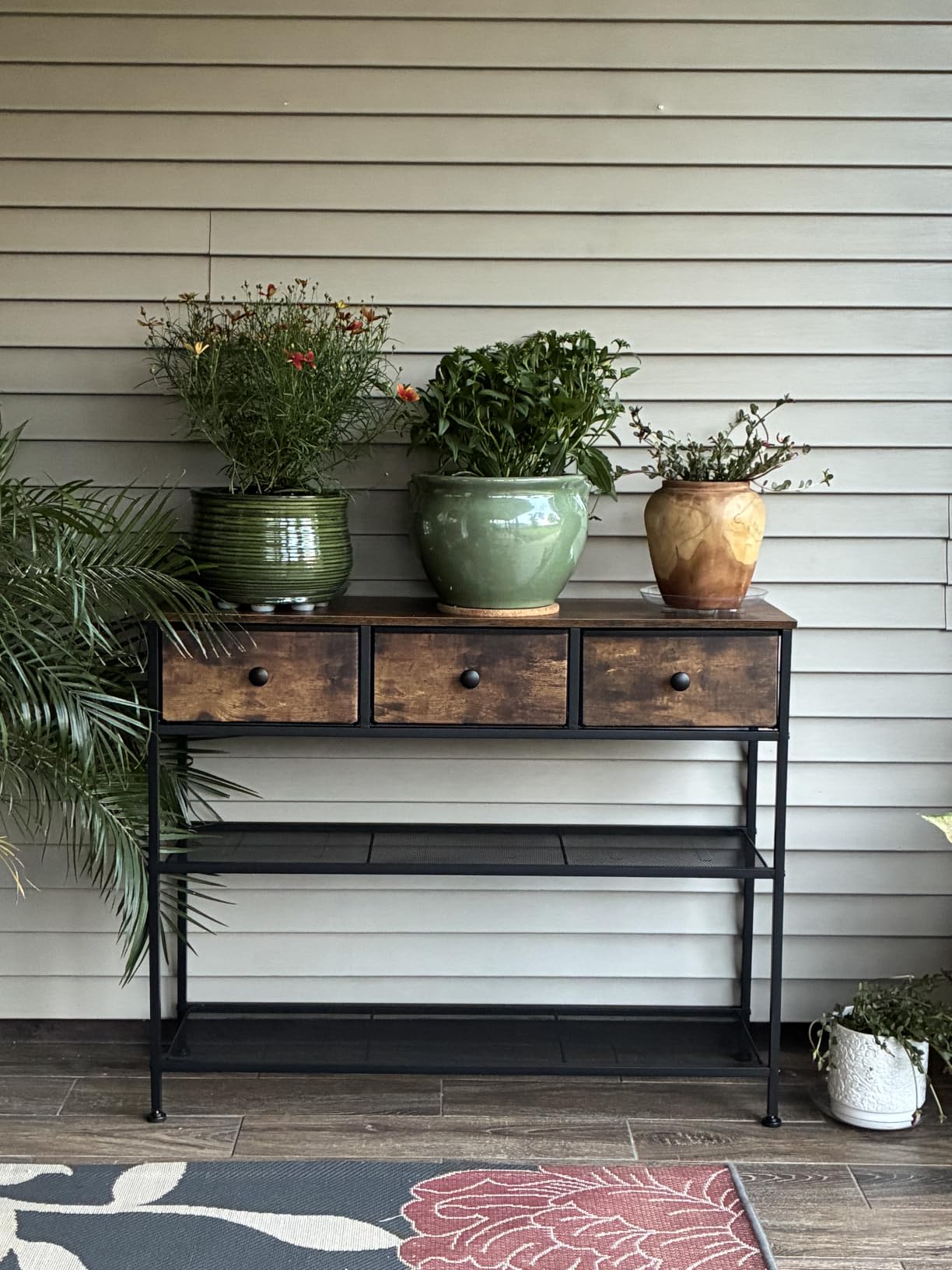 SONGMICS Console Table with 3 Fabric Drawers, Narrow Entryway Furniture | Narrow Console Table with Storage, 38.9 x 11.8 x 31 inch, Storage Shelves, Rustic Brown, BELLAH Collection ULGS98K101 customer photo 2