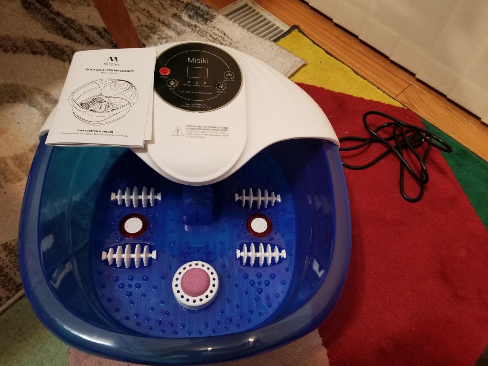 Collapsible Foot Spa Bath with Heat, Remote Control & 16 Massage Rollers, Fast Heating Pedicure Tub for Relaxing Tired Feet, Foot Soaker with Surf & Red Light, Fits Men Size 12 (Royal Blue) customer photo 1