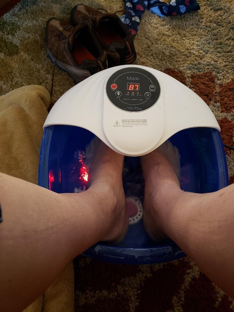 Collapsible Foot Spa Bath with Heat, Remote Control & 16 Massage Rollers, Fast Heating Pedicure Tub for Relaxing Tired Feet, Foot Soaker with Surf & Red Light, Fits Men Size 12 (Royal Blue) customer photo 2