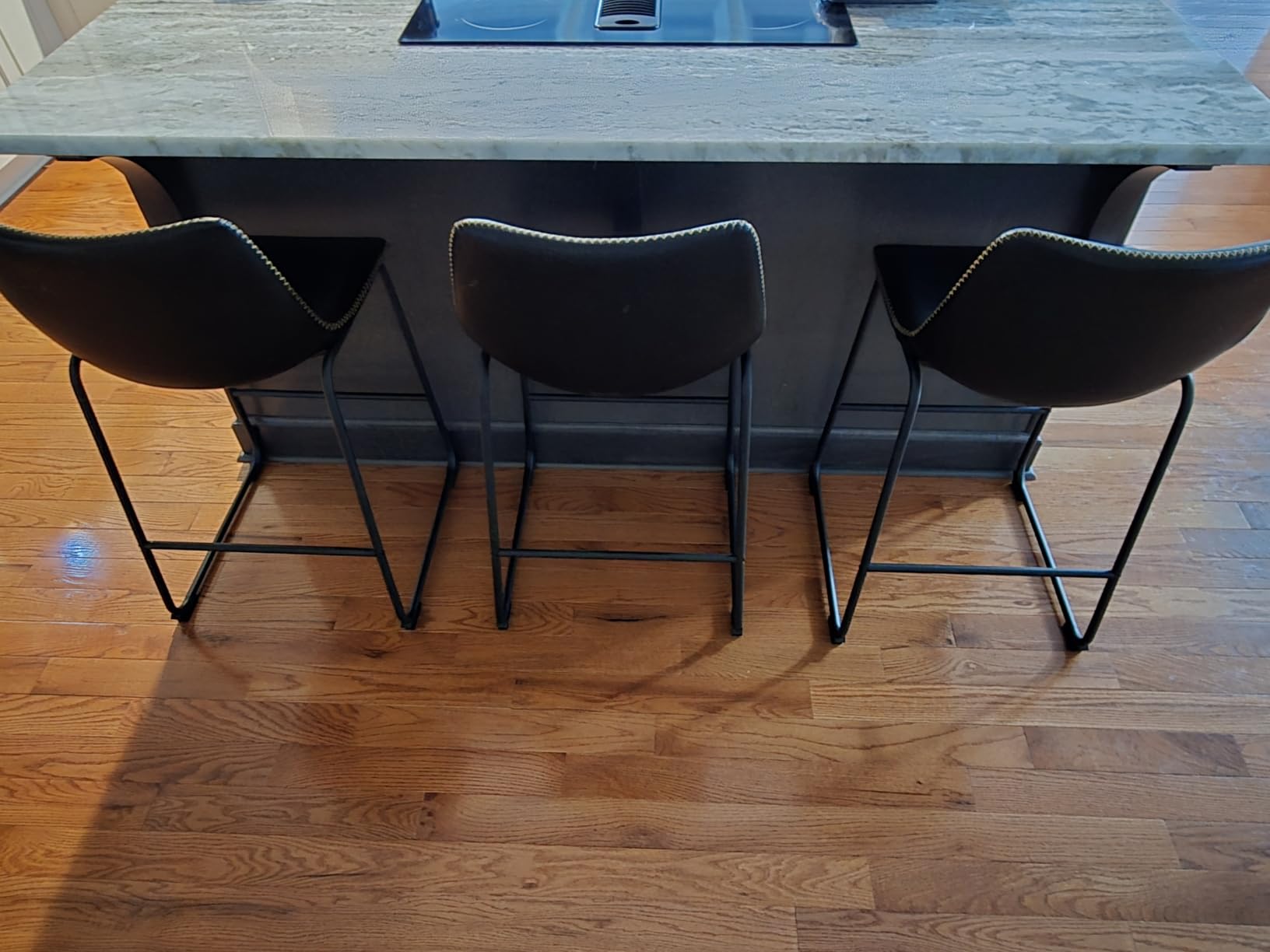 DUMOS Counter Height Bar Stools Set of 4, Faux Leather Metal Bar Chairs | Barstools with Back, Leg, Armless, Upholstered, Kitchen Island, Modern Design, 26 Inch, Brown customer photo 2