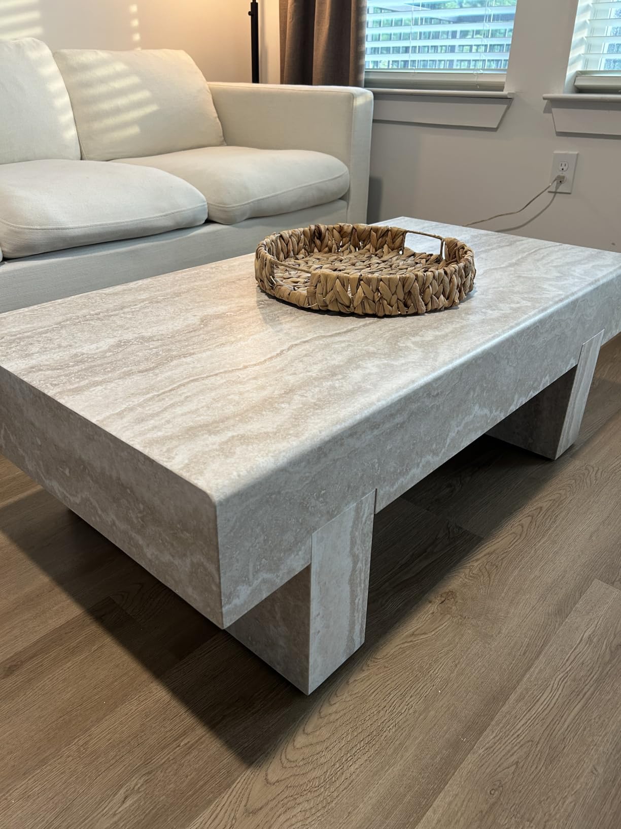 46'' Modern Coffee Table for Living Room, Marble Pattern Stone Travertine Coffee Table with Storage Thick Sturdy Legs for Dining Room Apartment Small Space (Stone Travertine Pattern) customer photo 1