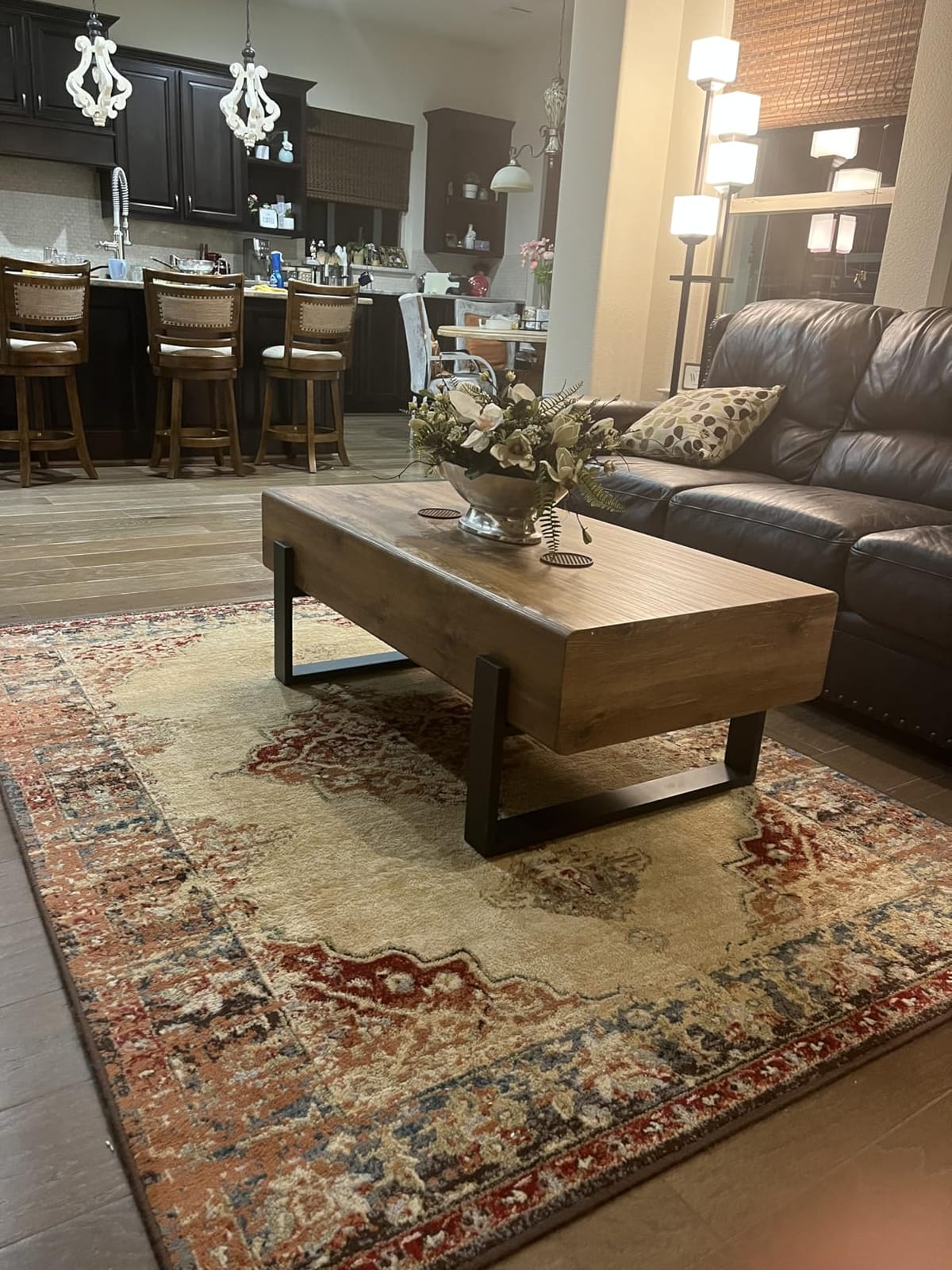 46'' Modern Coffee Table for Living Room, Marble Pattern Stone Travertine Coffee Table with Storage Thick Sturdy Legs for Dining Room Apartment Small Space (Stone Travertine Pattern) customer photo 2