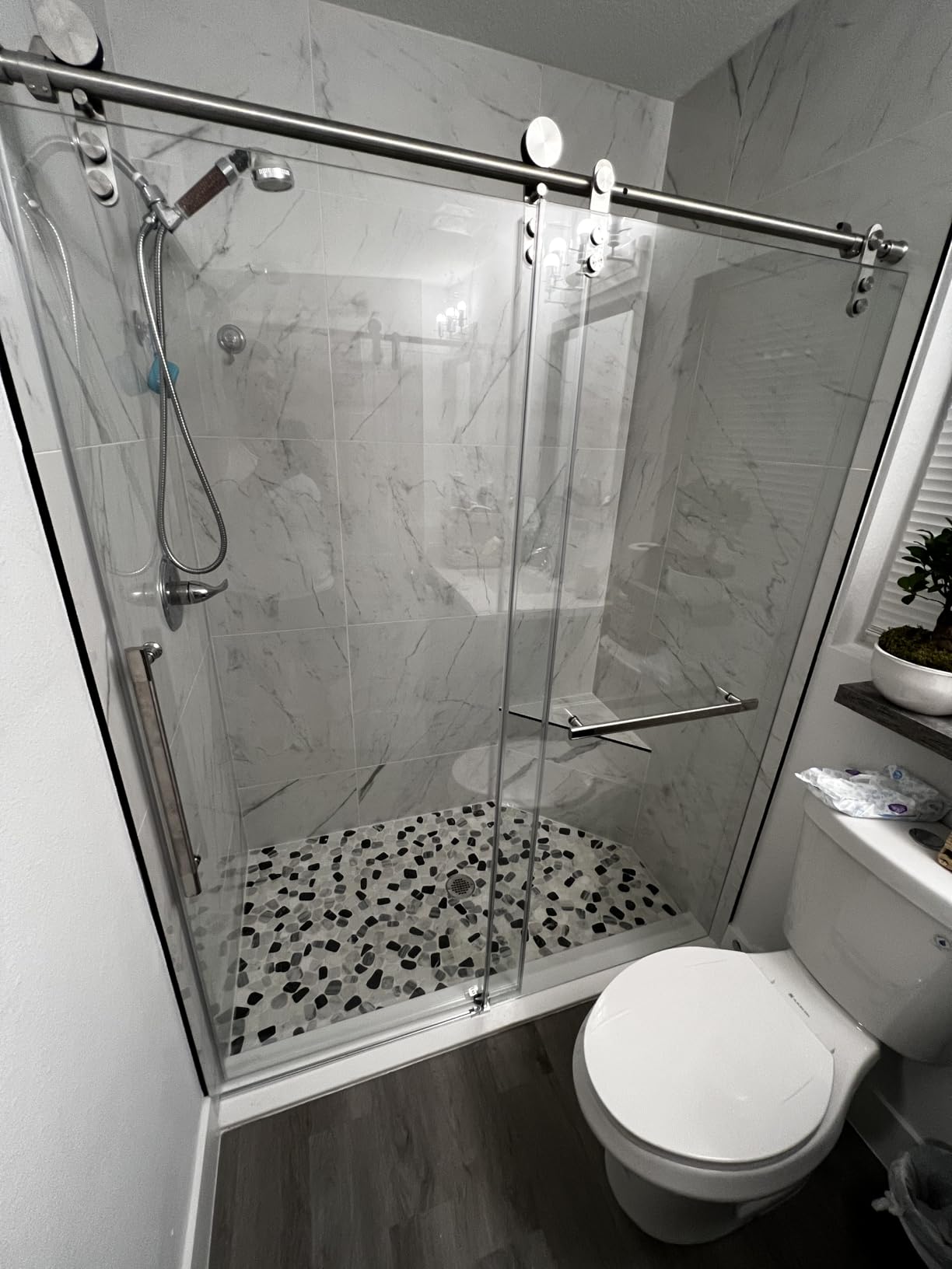 50-54x72 Inch Semi-Frameless Double Sliding Shower Door with Anti-Rust SGCC Steel Frame, 1/4 Inch (6mm) Clear Tempered Glass for Walk-in Shower, Silvery customer photo 1