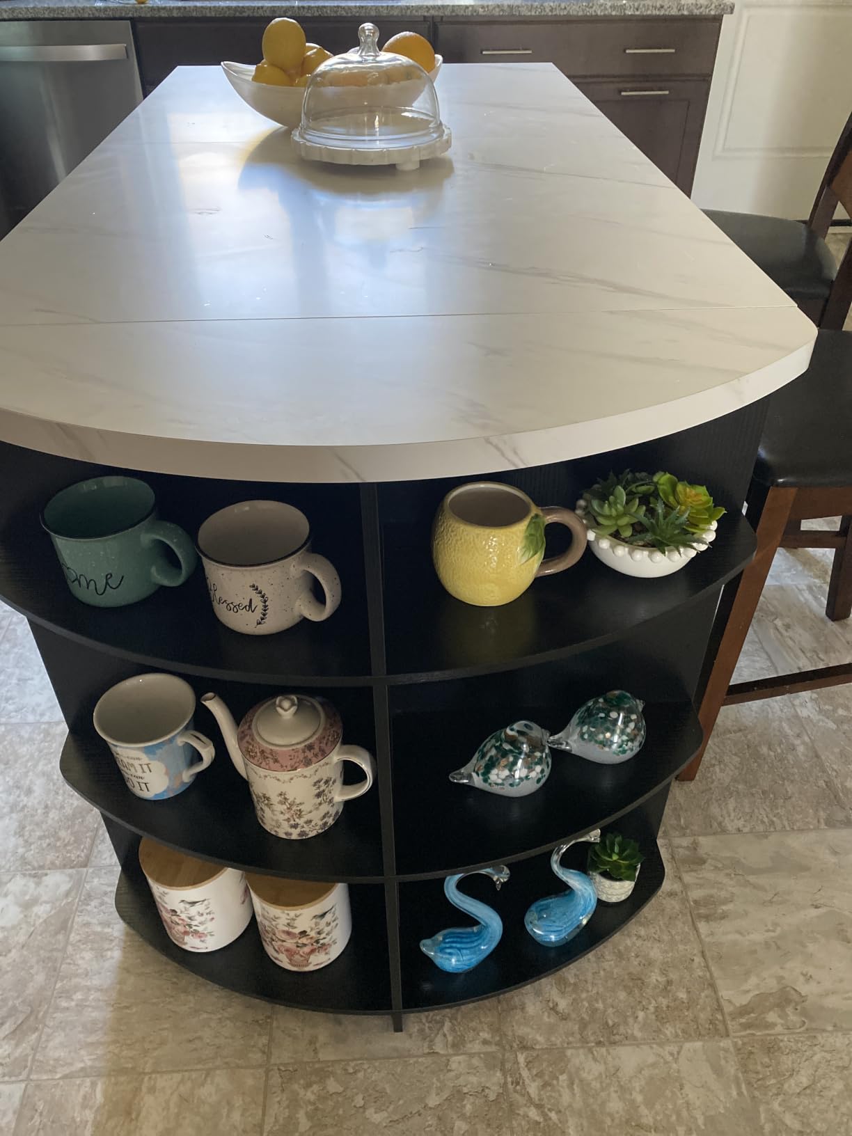 HSH 63 Inch Large Kitchen Island with Storage and Seating, Light Oak, Stationary Island Table with Storage Drawers, Cabinets, 3 Oval Open Shelves, Wood Counter Prep Island for Kitchen Dining Room customer photo 1