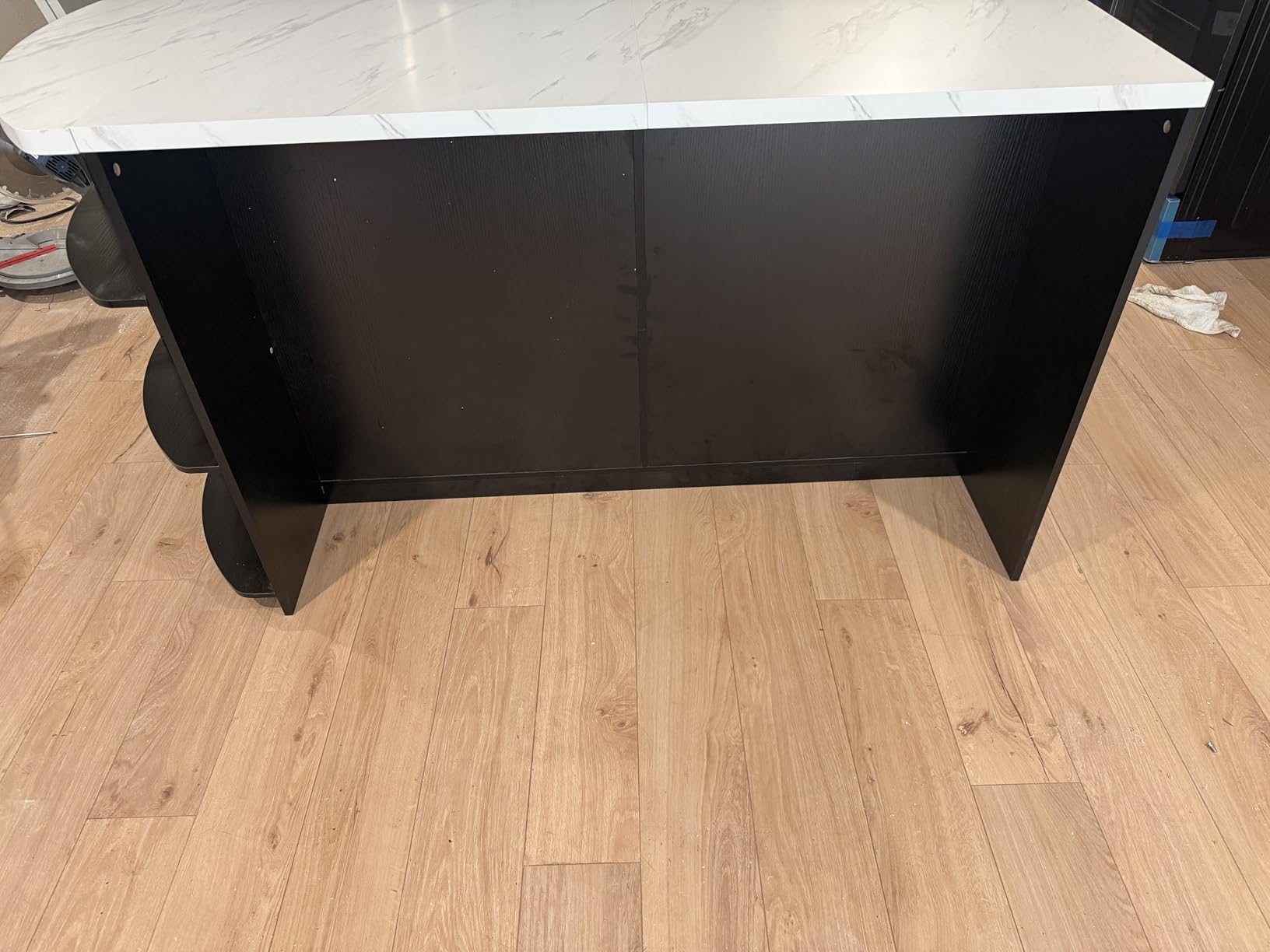 HSH 63 Inch Large Kitchen Island with Storage and Seating, Light Oak, Stationary Island Table with Storage Drawers, Cabinets, 3 Oval Open Shelves, Wood Counter Prep Island for Kitchen Dining Room customer photo 2