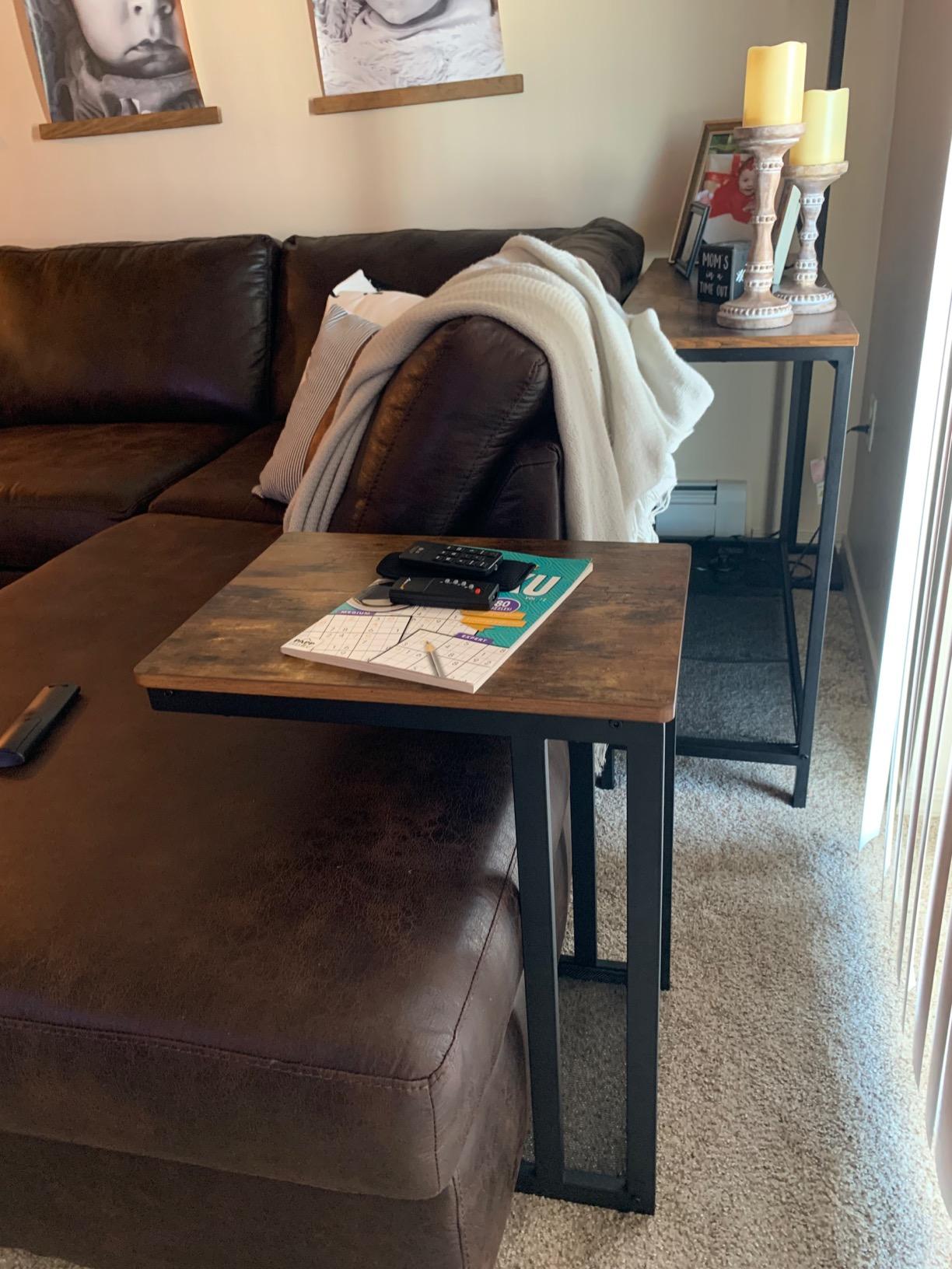 VASAGLE C Side Table Adjustable Height, Couch Sofa End Table, TV Tray, Walnut Brown and Ink Black, BARNET Collection ULET363M101 customer photo 1