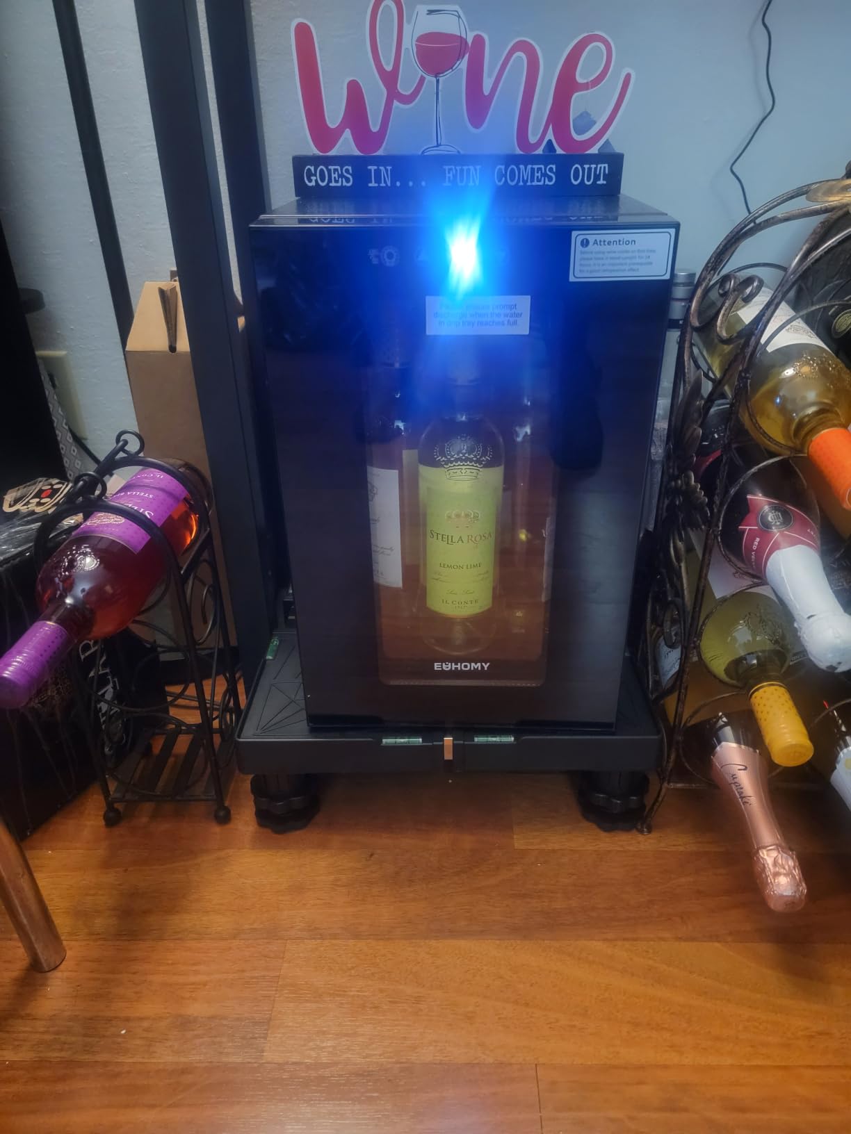 EUHOMY 18L Wine Fridge Mini Fridge, Freestanding Counter-top Wine Cooler | 40°F to 61°F, 4 Bottle and 6 Can, Compressor Cooling, Glass Door, Adjustable Shelves, LED Digital Temperature Control, Quiet customer photo 1
