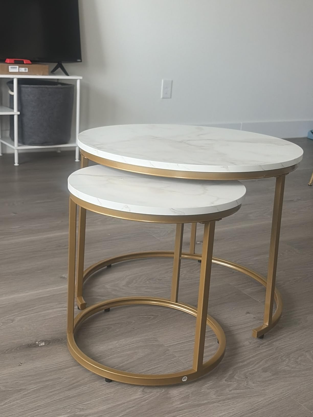aboxoo Nesting Coffee Table Round Tables for Living Room, Faux Marble Round Accent Table with Gold Metal Frame, Modern Stackable End Table for Living Room Bedroom Small Space customer photo 1