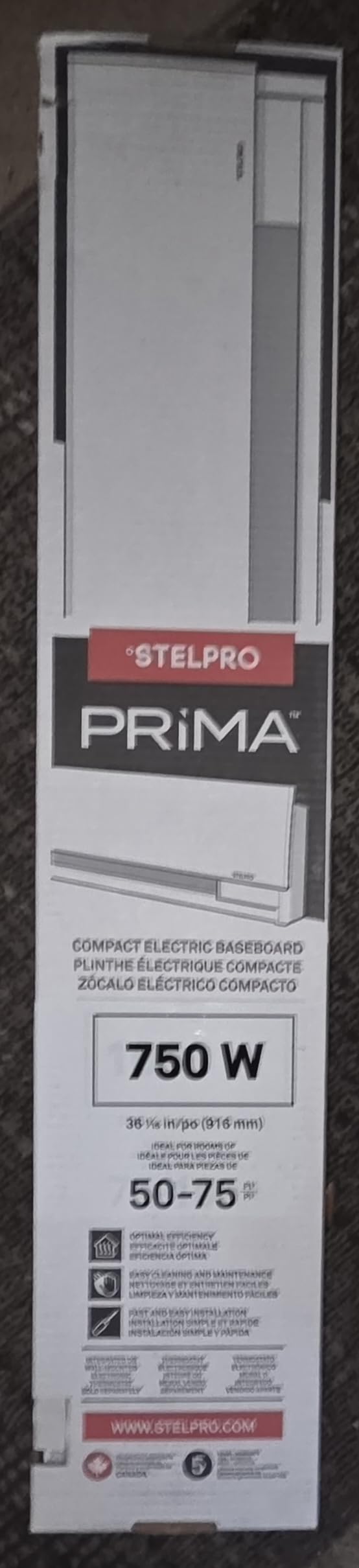 Stelpro Prima Electric Baseboard Heater, 1250W / 120V, 49-7/8-In Long x 7-In High, Rooms up to 125 sq. ft., Discreet Design (ASPRM1251W) - White customer photo 1